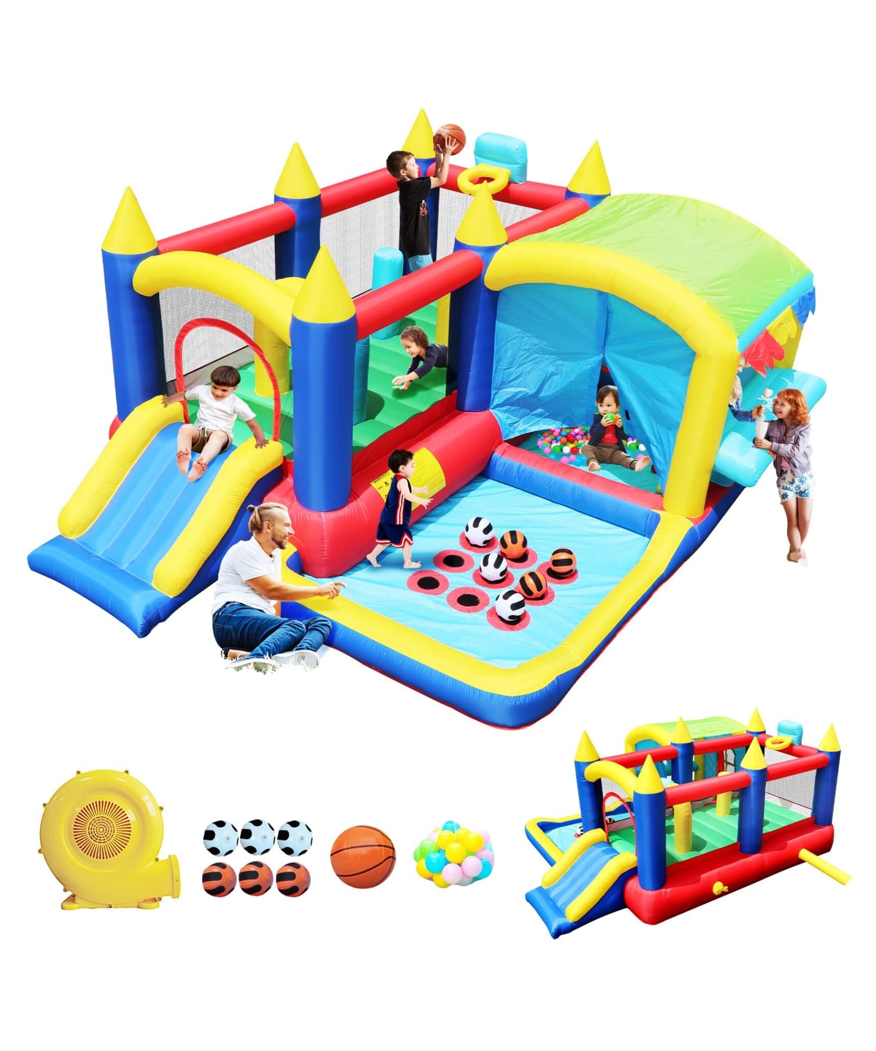 7-In-1 Inflatable Bounce House With Ball Pit, Obstacles And Bouncy Castle (SAK50823)