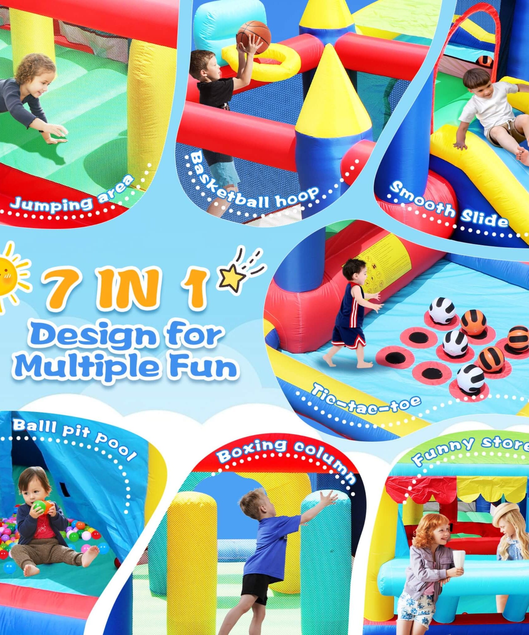 7-In-1 Inflatable Bounce House With Ball Pit, Obstacles And Bouncy Castle (SAK50823)
