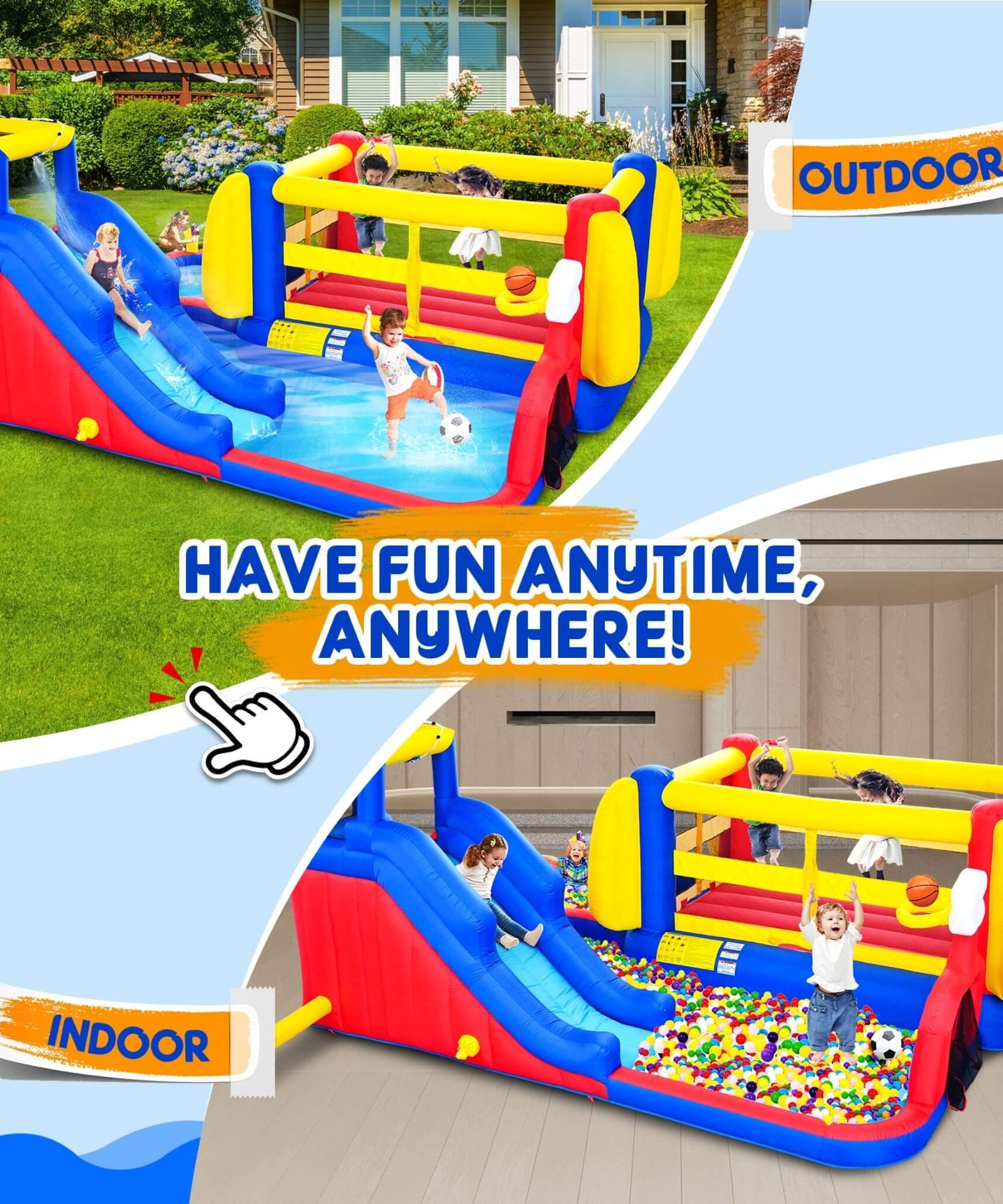 7-in-1 Inflatable Water Park with Slide, Pool, And Bounce House (SAK74216)