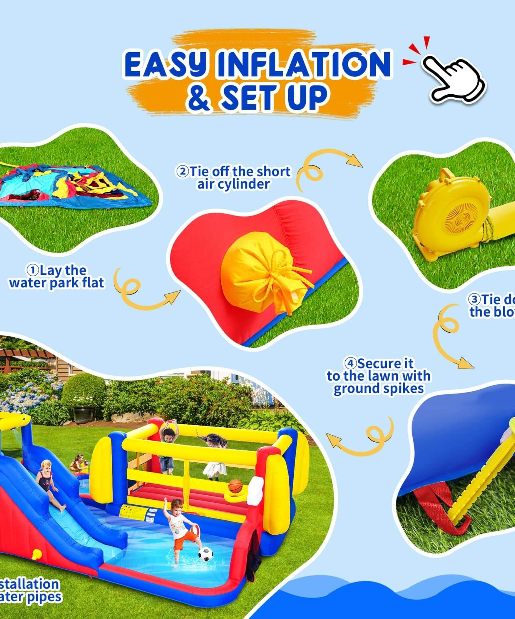 7-in-1 Inflatable Water Park with Slide, Pool, And Bounce House (SAK74216)