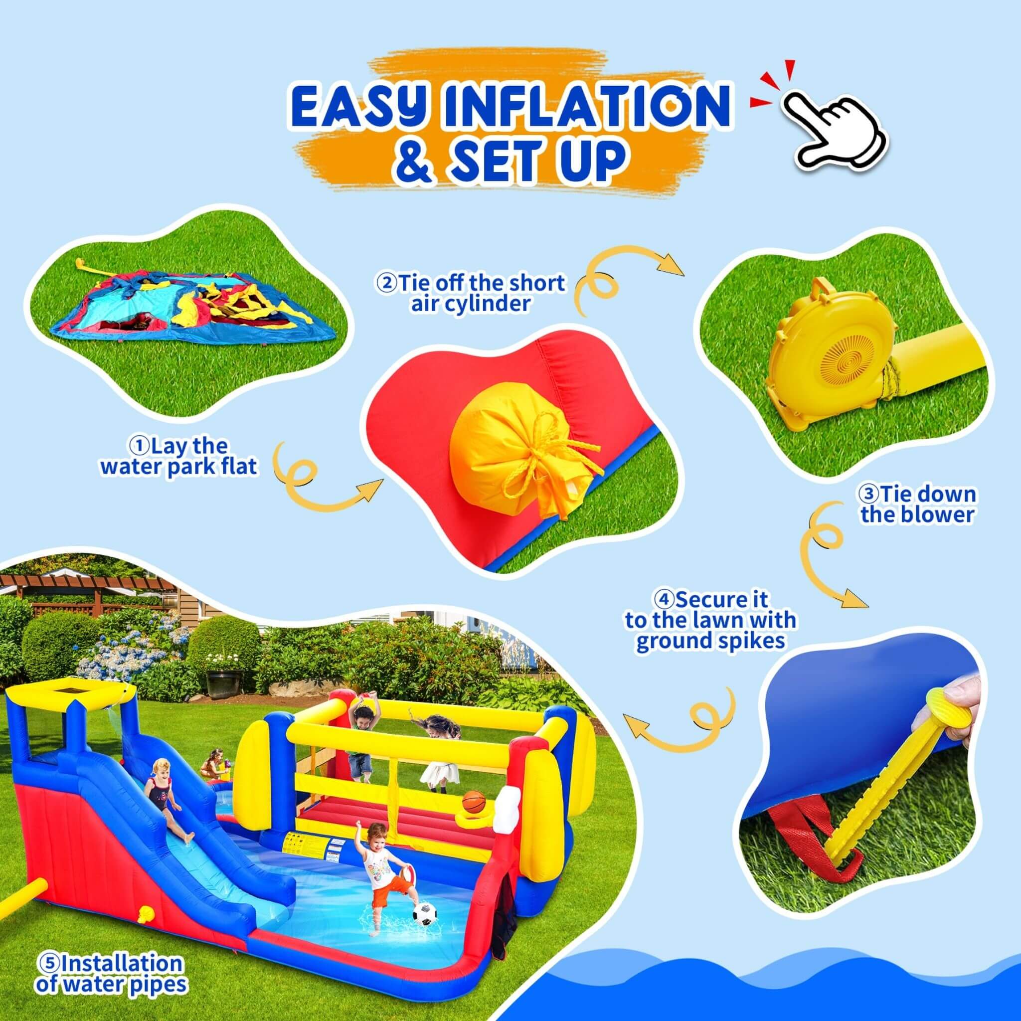 7-in-1 Inflatable Water Park with Slide, Pool, And Bounce House (SAK74216)