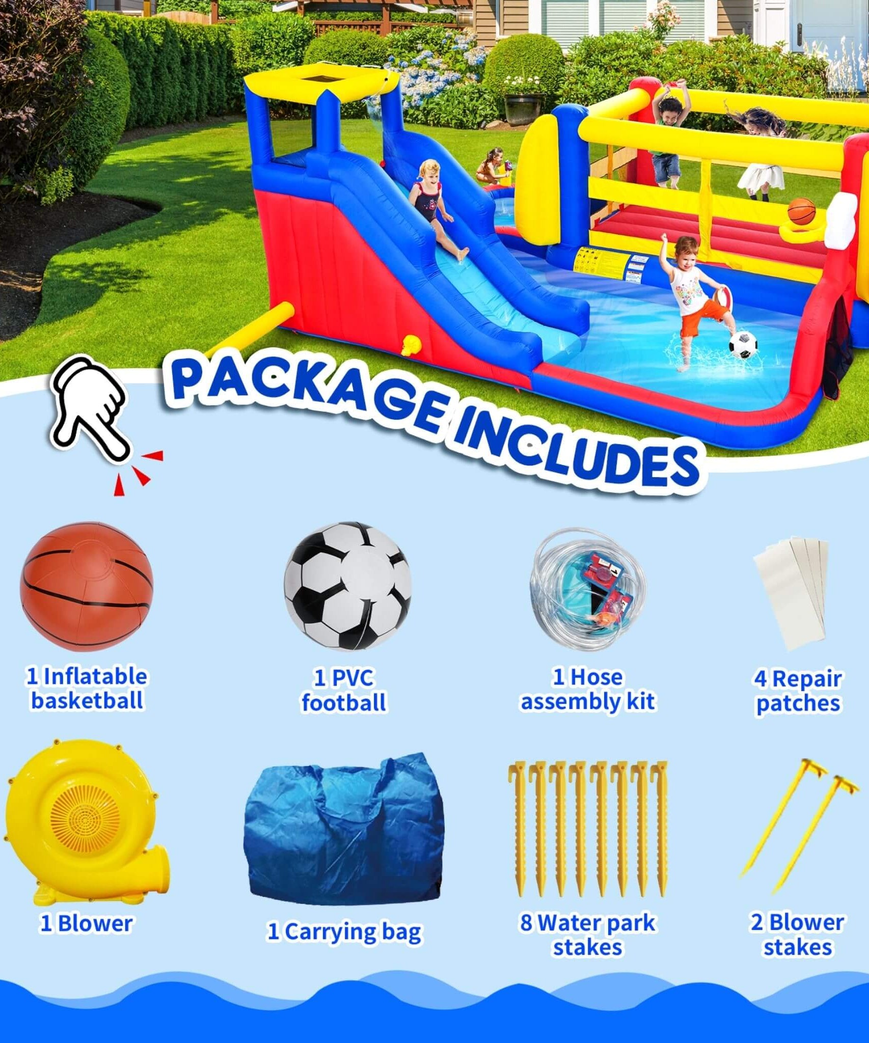 7-in-1 Inflatable Water Park with Slide, Pool, And Bounce House (SAK74216)