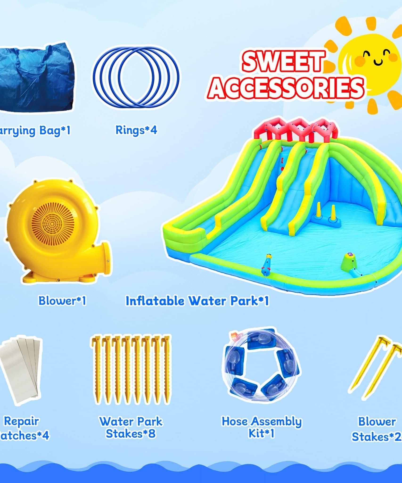 7-In-1 Inflatable Water Park With Triple Slides, Water Gun, And Climbing Wall (SAK98134)