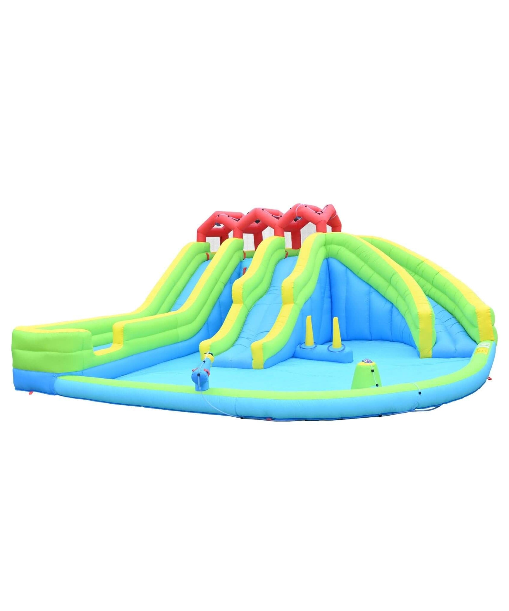 7-In-1 Inflatable Water Park With Triple Slides, Water Gun, And Climbing Wall (SAK98134)