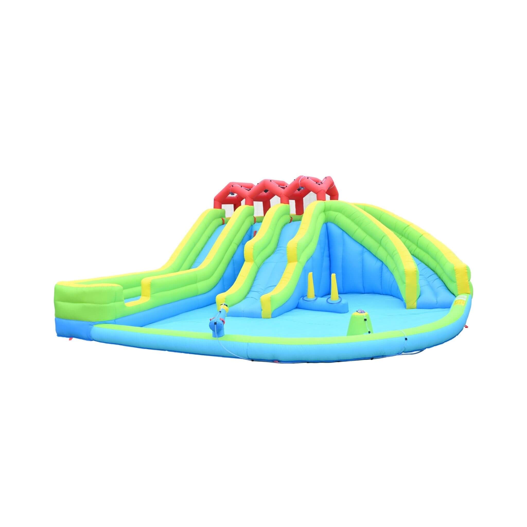 7-In-1 Inflatable Water Park With Triple Slides, Water Gun, And Climbing Wall (SAK98134)