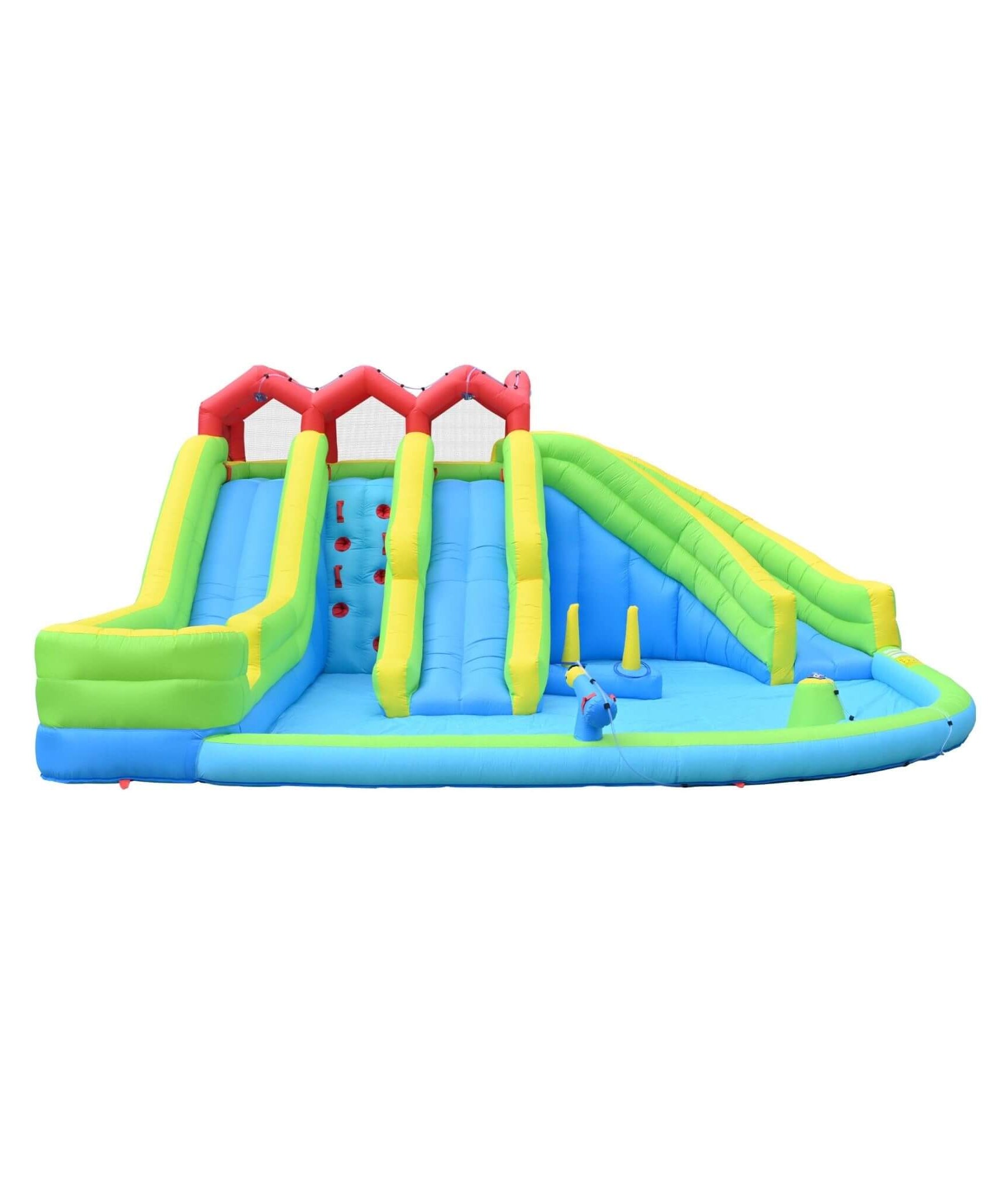 7-In-1 Inflatable Water Park With Triple Slides, Water Gun, And Climbing Wall (SAK98134)