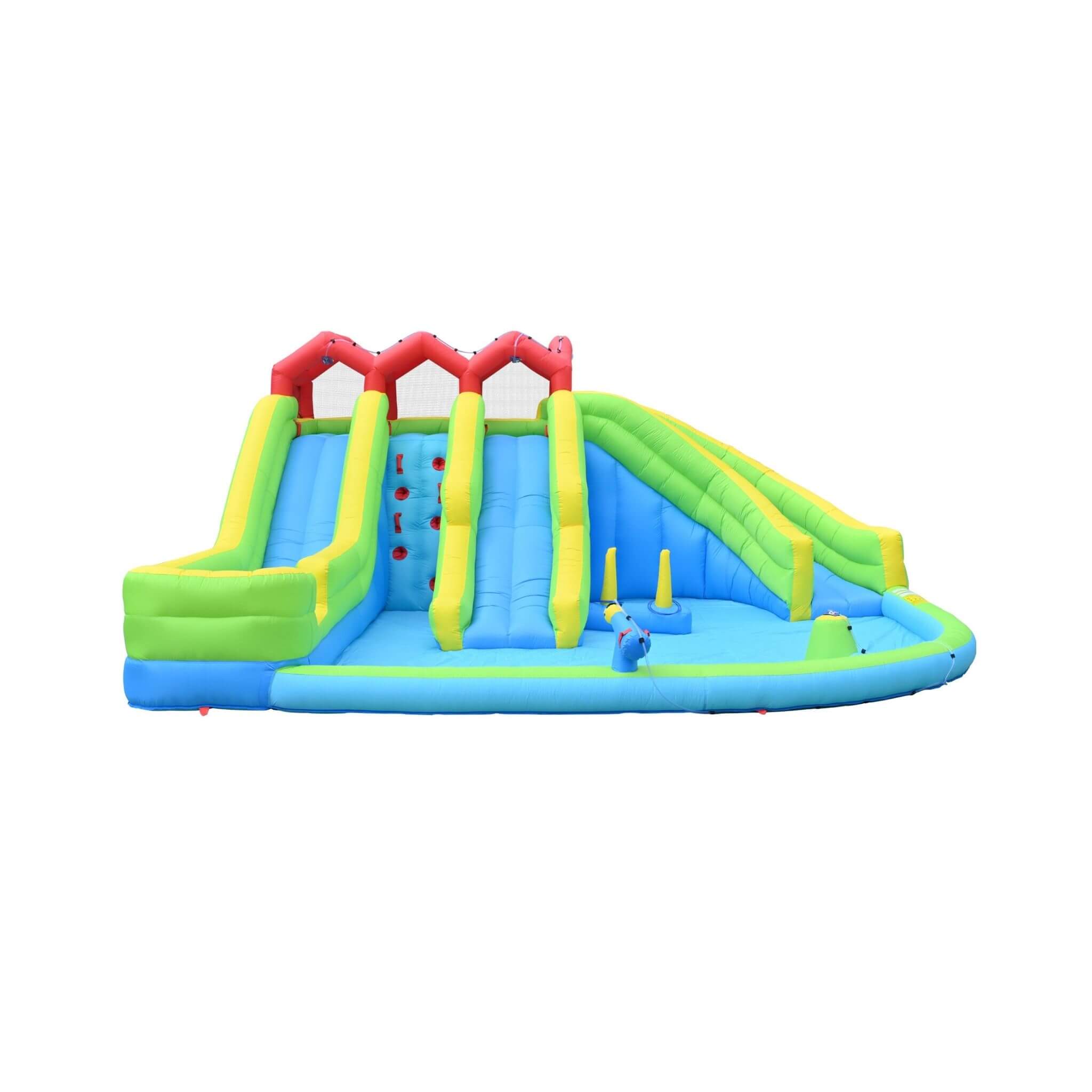 7-In-1 Inflatable Water Park With Triple Slides, Water Gun, And Climbing Wall (SAK98134)