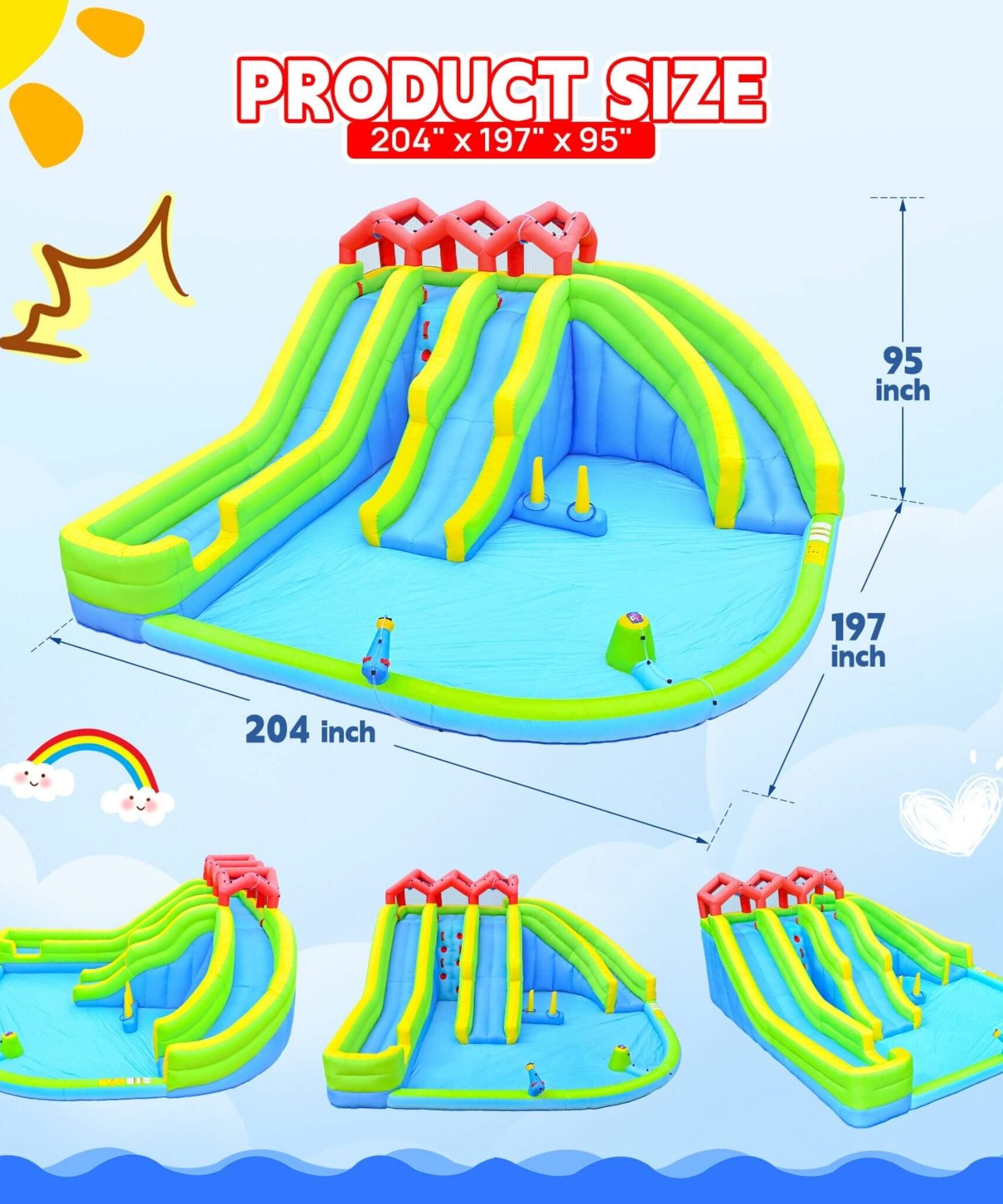 7-In-1 Inflatable Water Park With Triple Slides, Water Gun, And Climbing Wall (SAK98134)