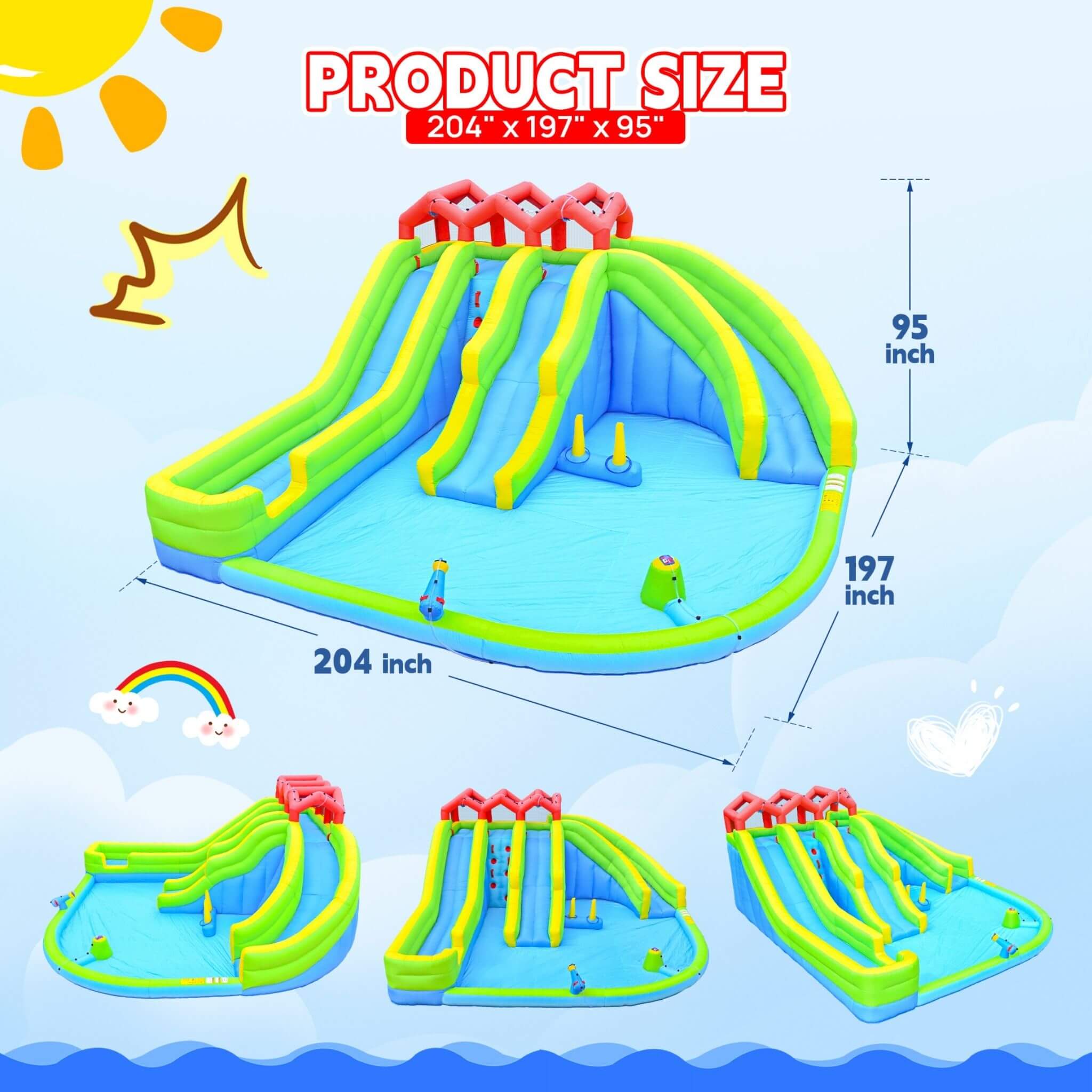 7-In-1 Inflatable Water Park With Triple Slides, Water Gun, And Climbing Wall (SAK98134)