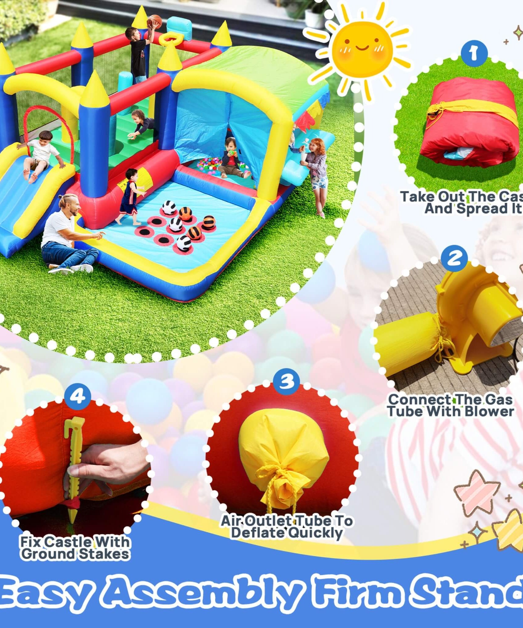 7-In-1 Inflatable Bounce House With Ball Pit, Obstacles And Bouncy Castle (SAK50823)