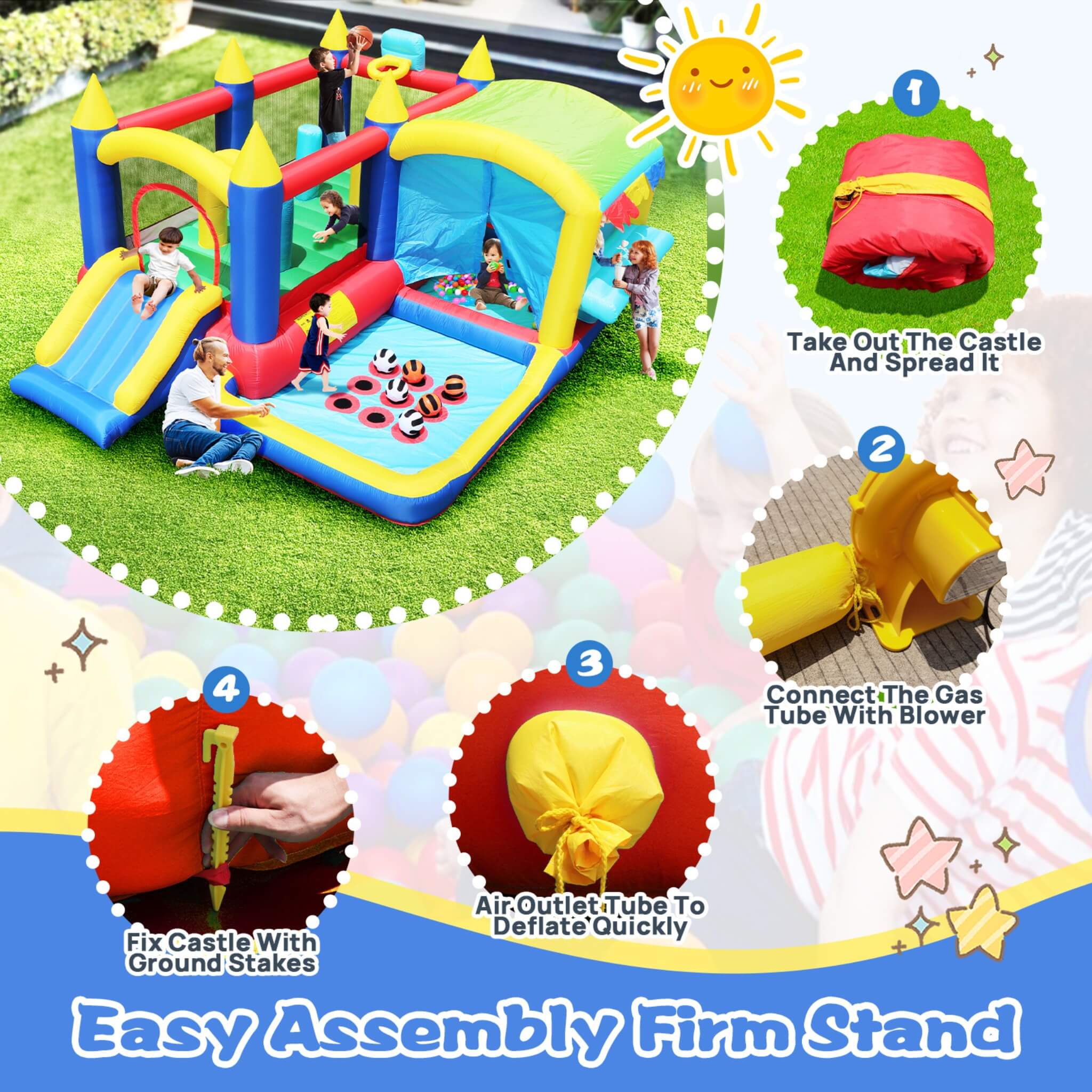 7-In-1 Inflatable Bounce House With Ball Pit, Obstacles And Bouncy Castle (SAK50823)