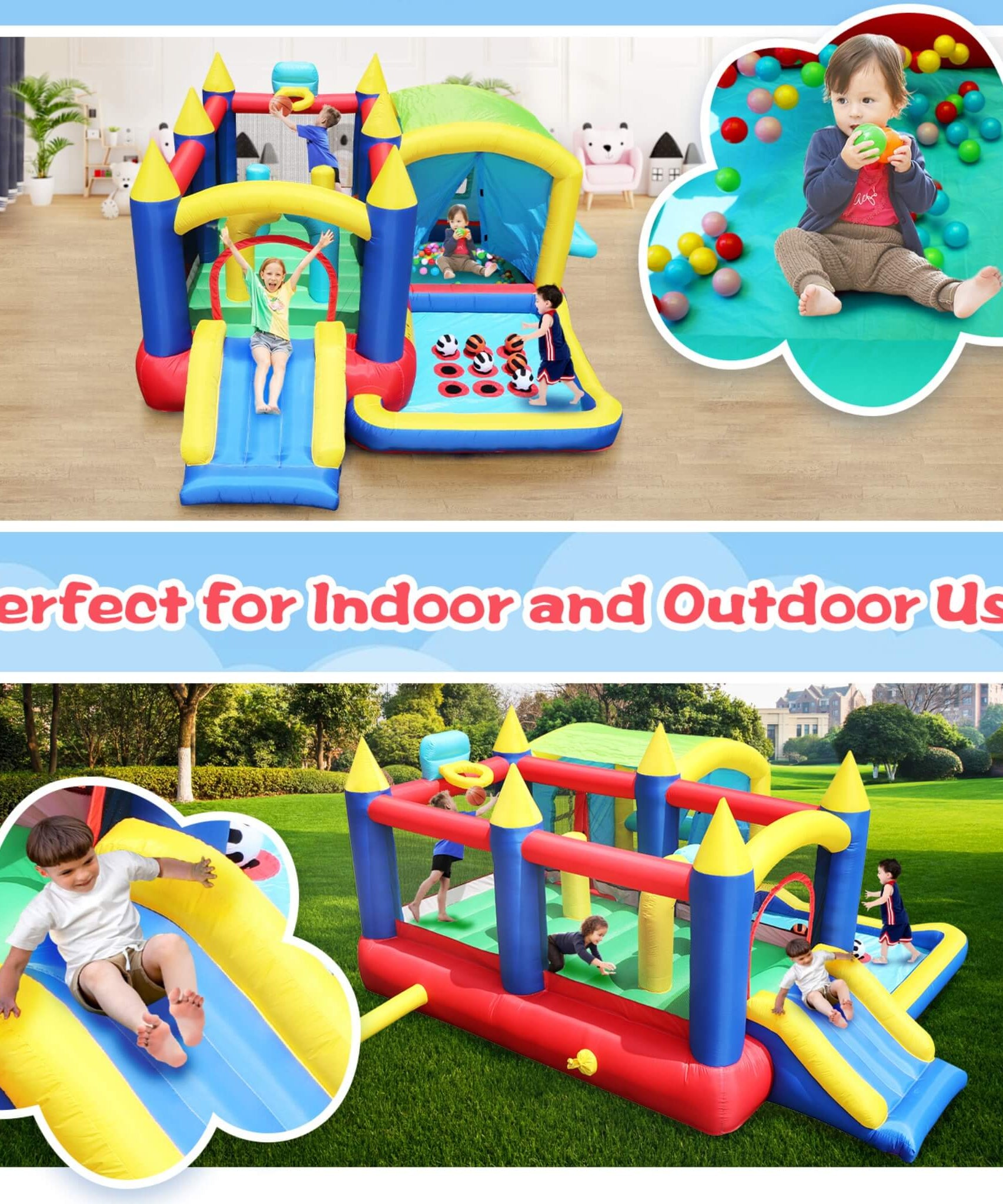 7-In-1 Inflatable Bounce House With Ball Pit, Obstacles And Bouncy Castle (SAK50823)