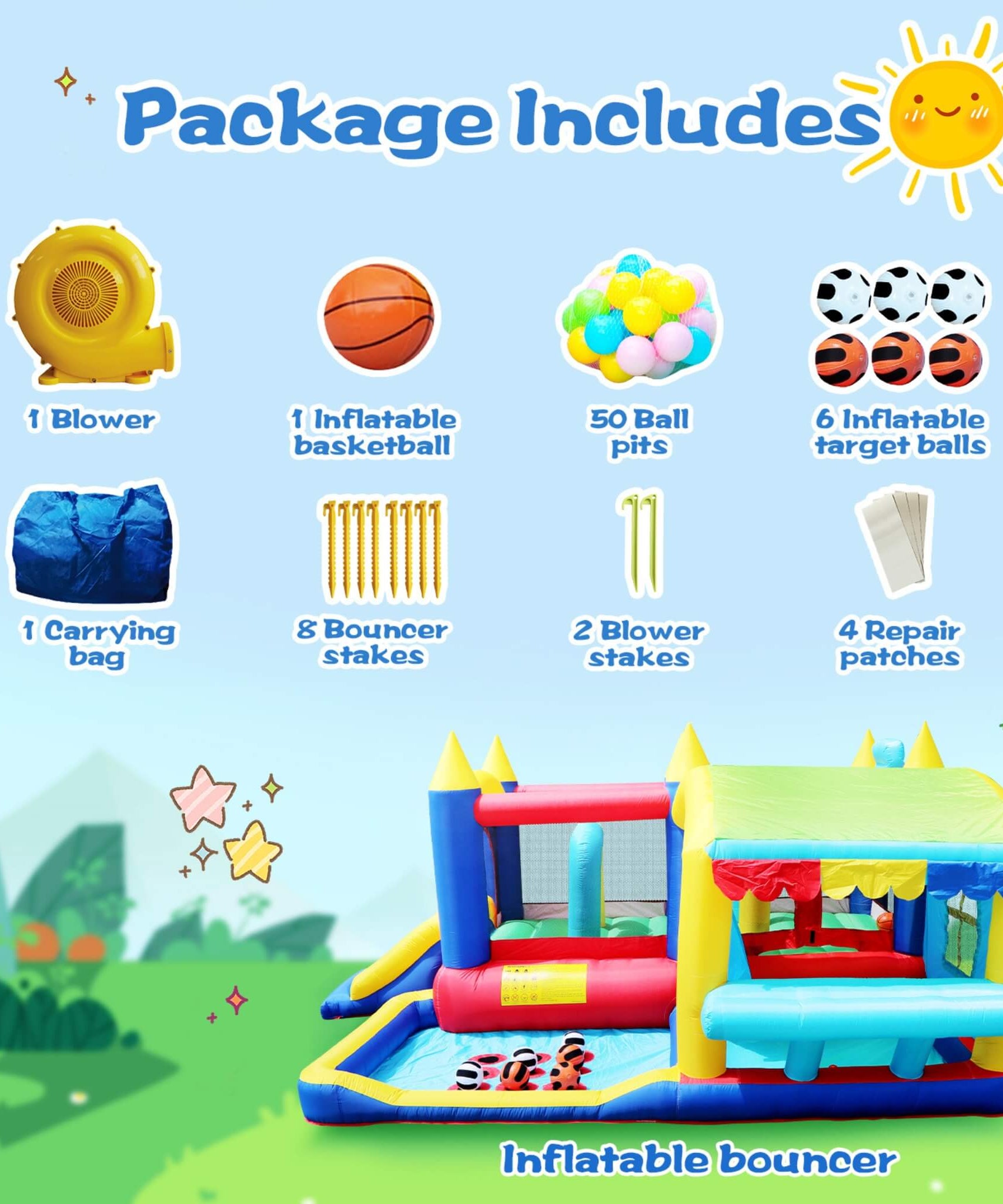 7-In-1 Inflatable Bounce House With Ball Pit, Obstacles And Bouncy Castle (SAK50823)