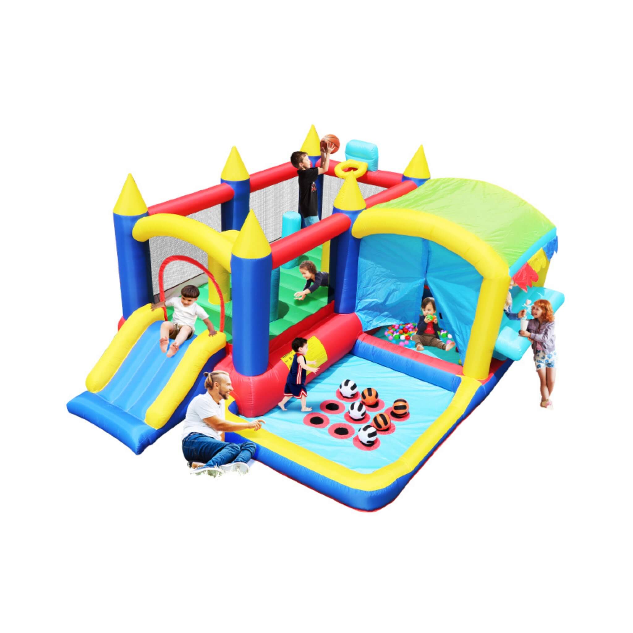 7-In-1 Inflatable Bounce House With Ball Pit, Obstacles And Bouncy Castle (SAK50823)