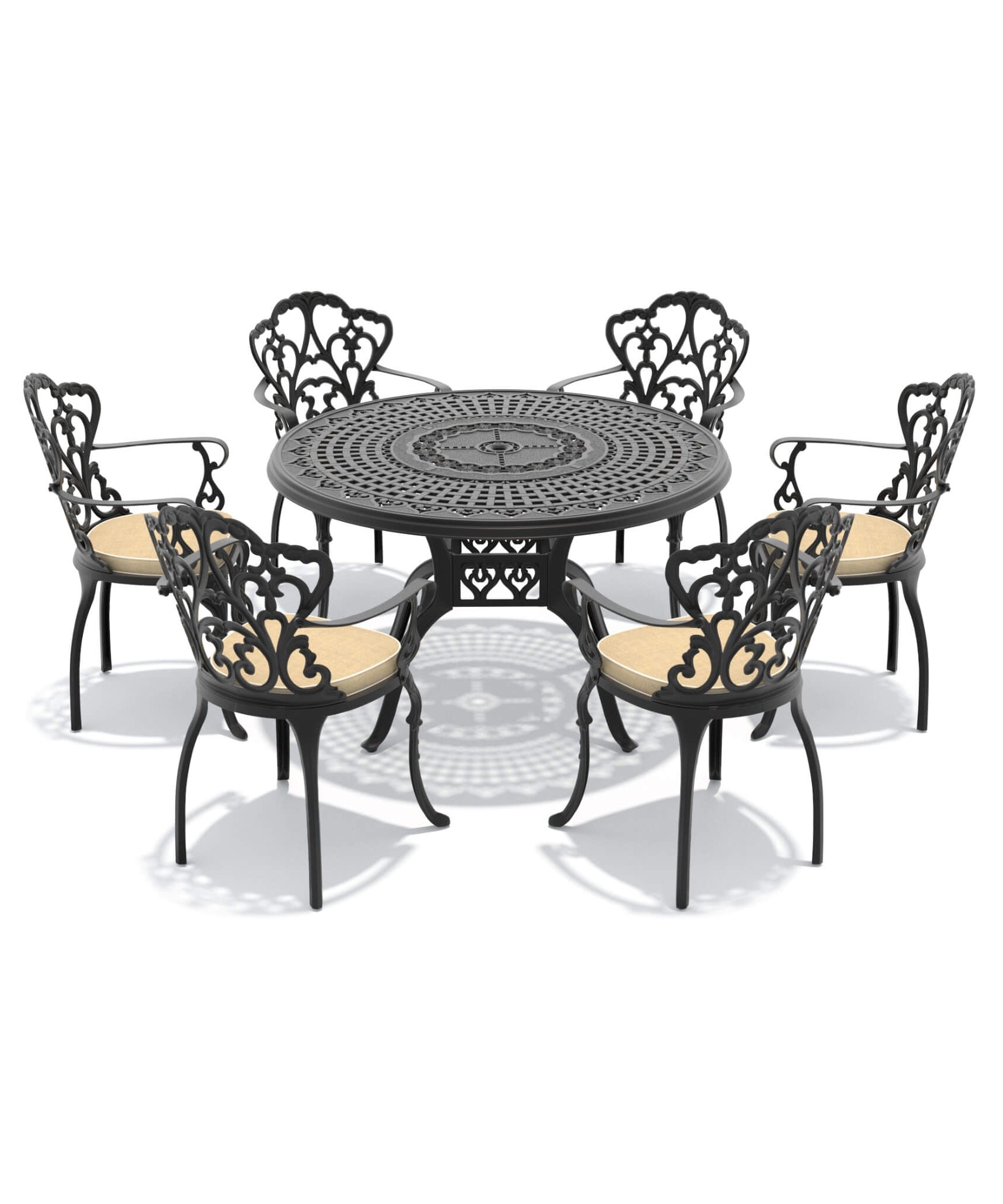 Alora 7-Piece Cast Aluminum Patio Furniture Set With Black Frame And Off-White Cushions (SAK12948)