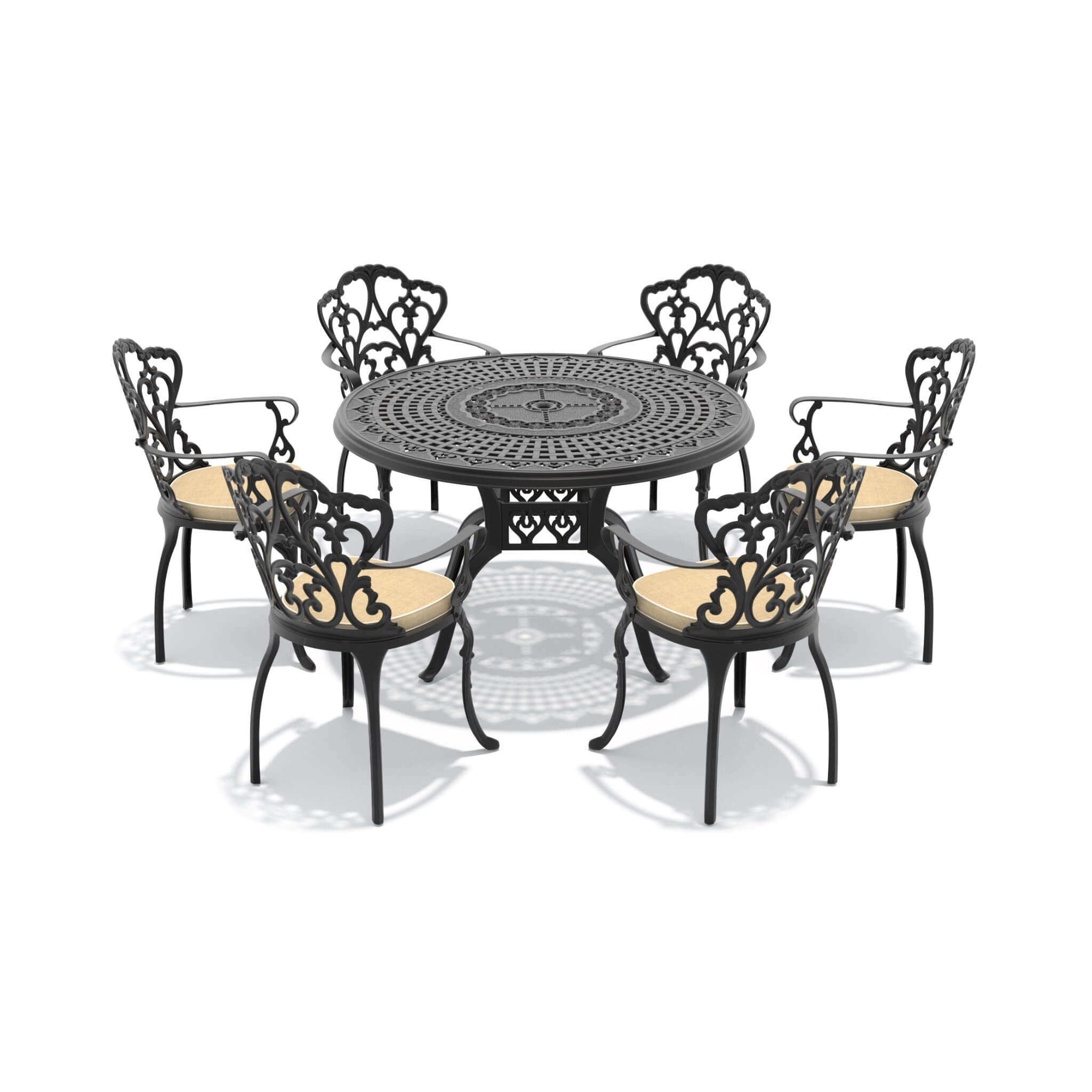 Alora 7-Piece Cast Aluminum Patio Furniture Set With Black Frame And Off-White Cushions (SAK12948)