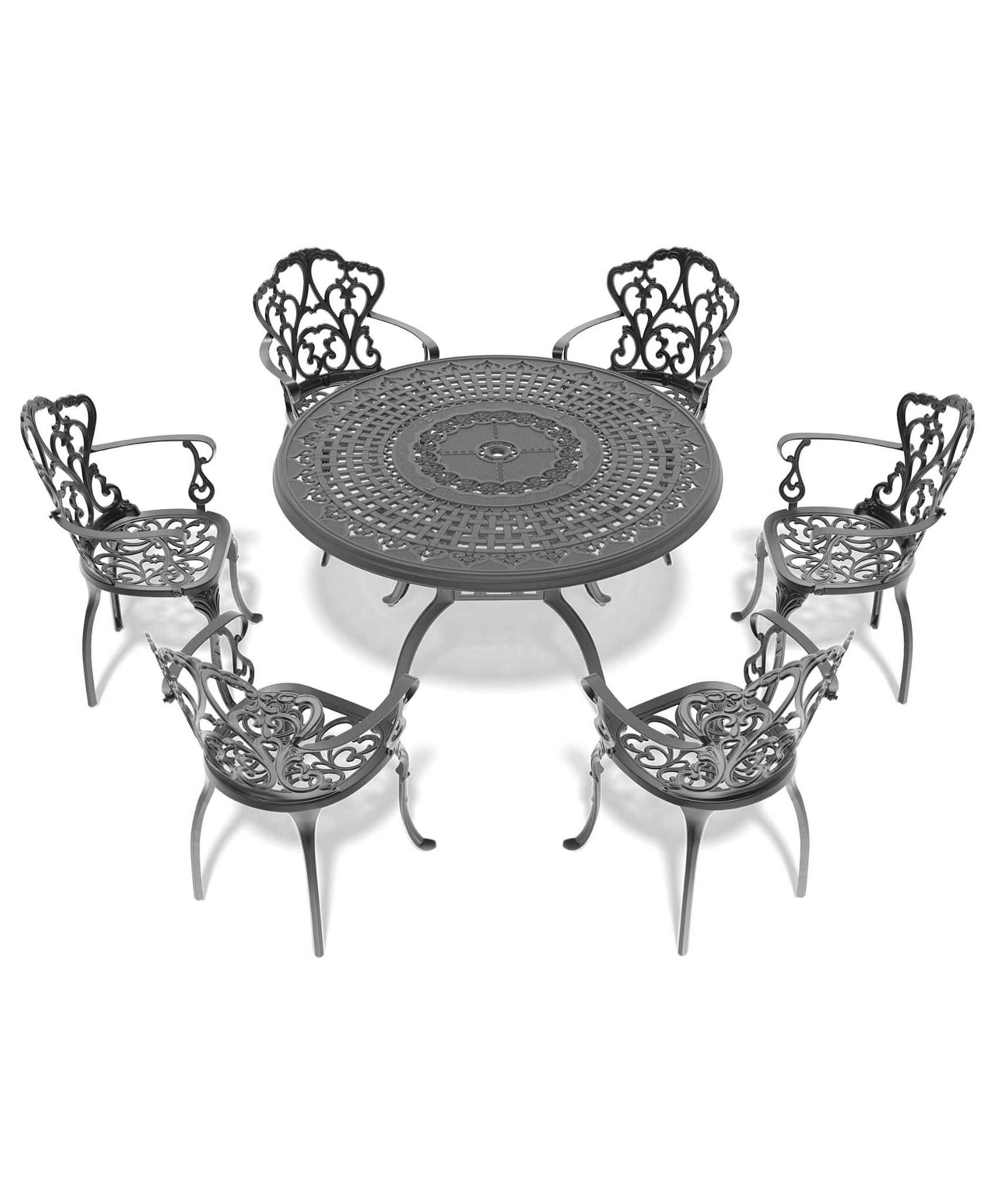 Alora 7-Piece Cast Aluminum Patio Furniture Set With Black Frame And Off-White Cushions (SAK12948)