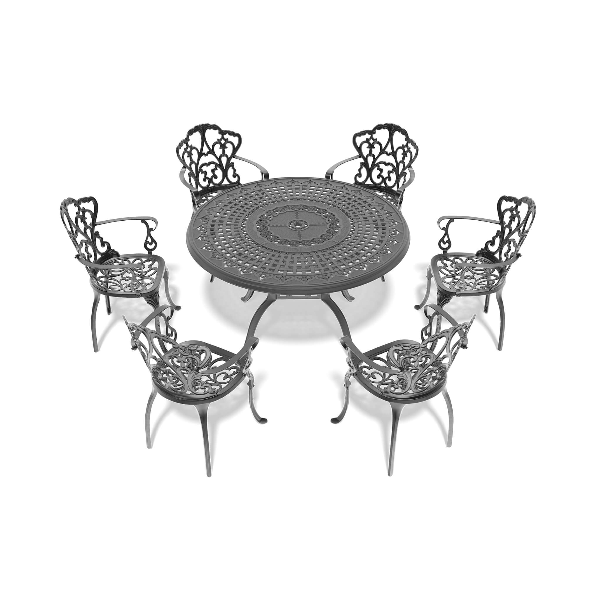 Alora 7-Piece Cast Aluminum Patio Furniture Set With Black Frame And Off-White Cushions (SAK12948)