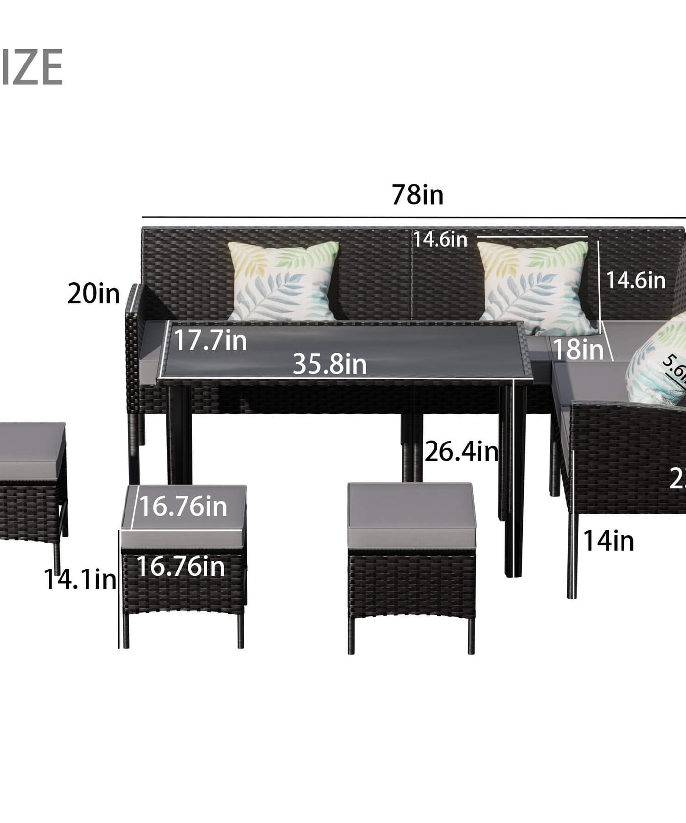 Alora 7-Piece Modern Outdoor Patio Furniture Set With Waterproof Cushions & Glass Table (SAK55673)