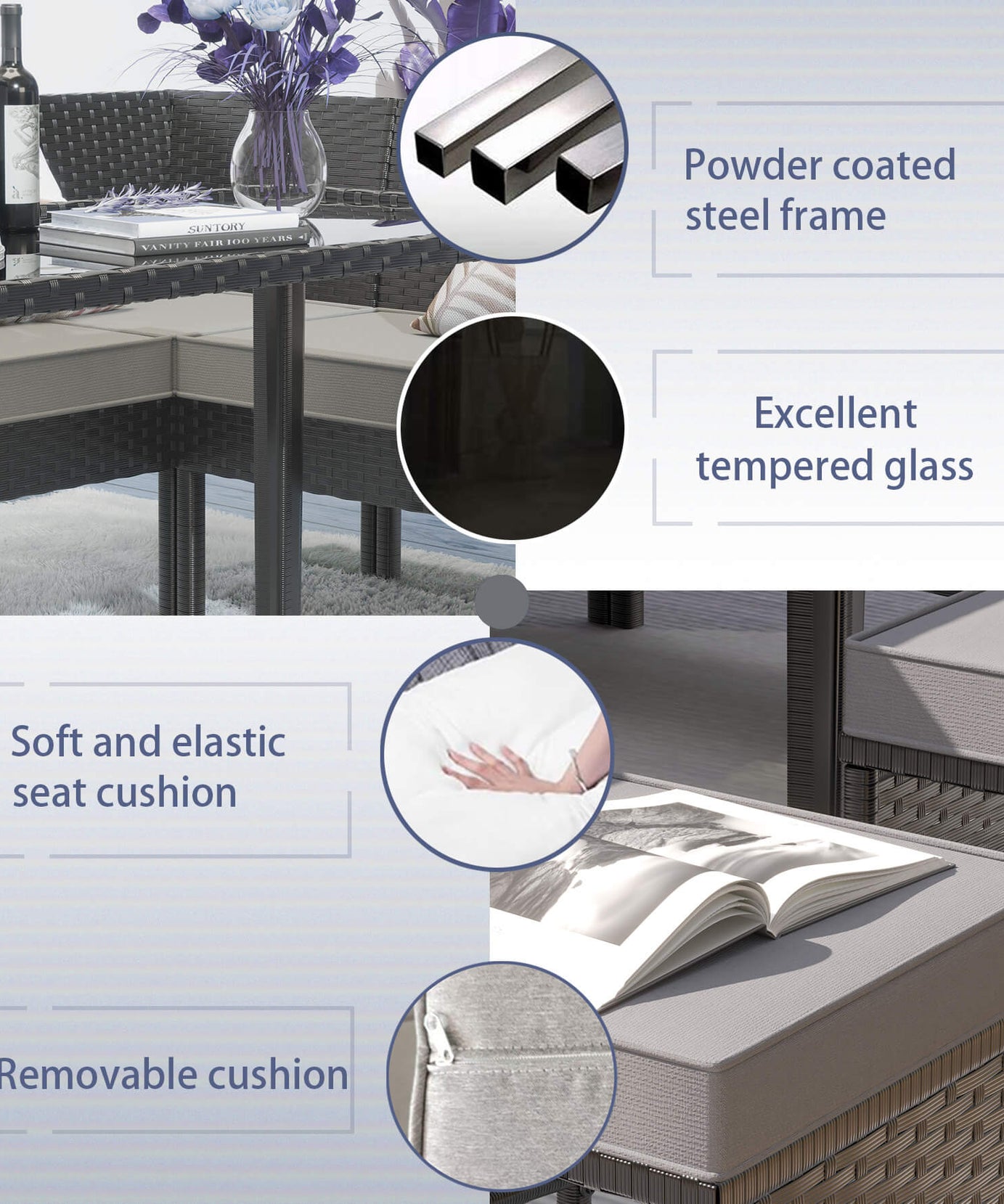 Alora 7-Piece Modern Outdoor Patio Furniture Set With Waterproof Cushions & Glass Table (SAK55673)