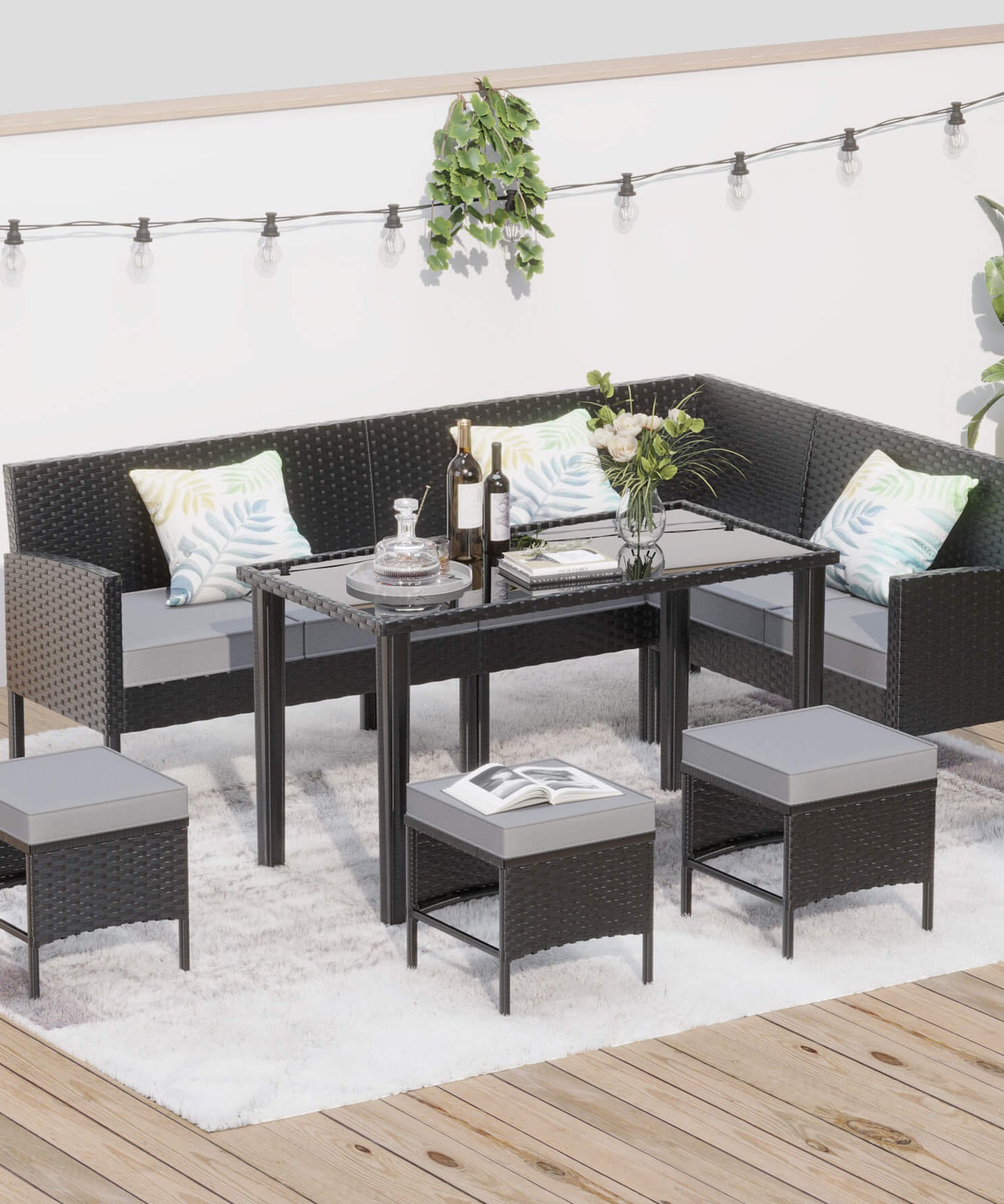 Alora 7-Piece Modern Outdoor Patio Furniture Set With Waterproof Cushions & Glass Table (SAK55673)