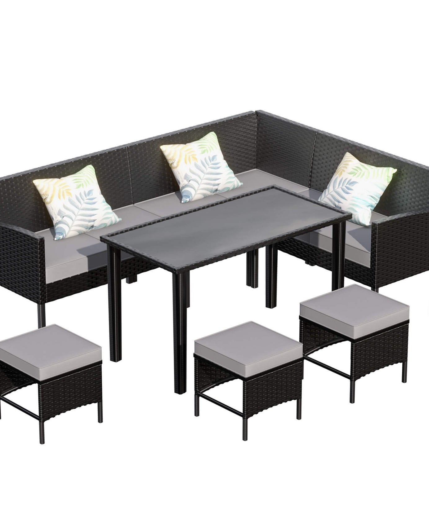 Alora 7-Piece Modern Outdoor Patio Furniture Set With Waterproof Cushions & Glass Table (SAK55673)