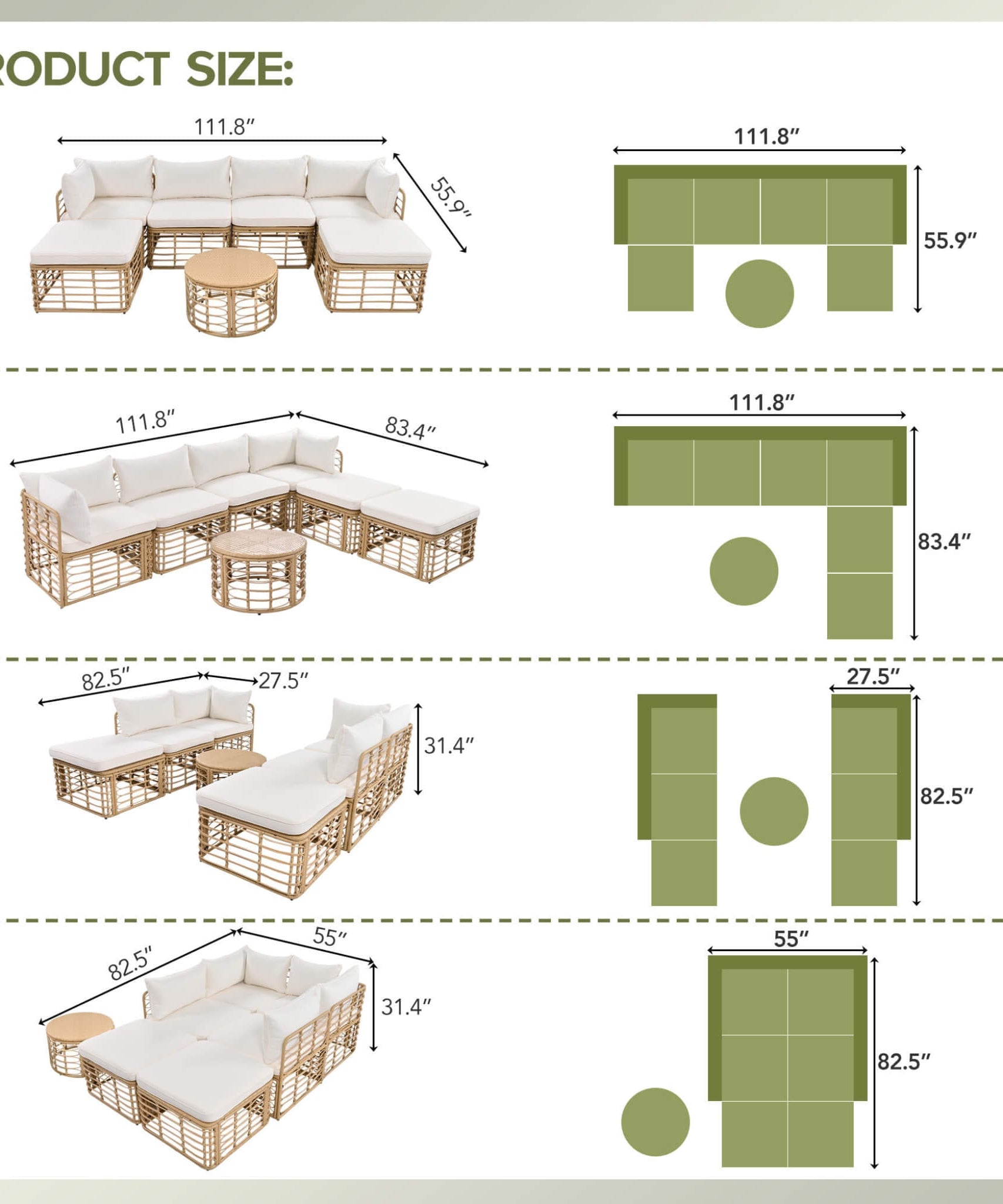 Alora 7-Piece Outdoor All-Weather Rattan Patio Sofa Set With Cushions (SAK47230)