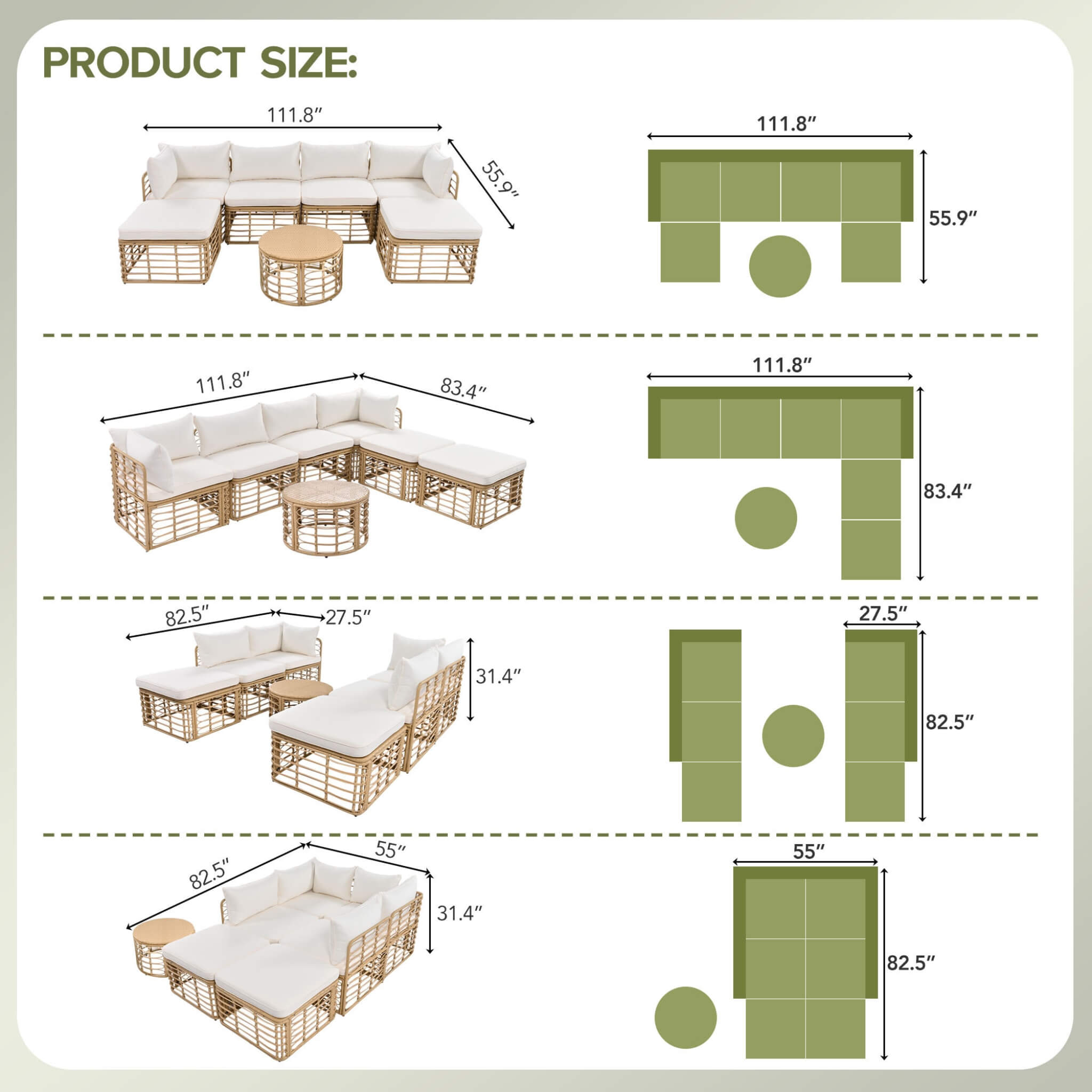 Alora 7-Piece Outdoor All-Weather Rattan Patio Sofa Set With Cushions (SAK47230)
