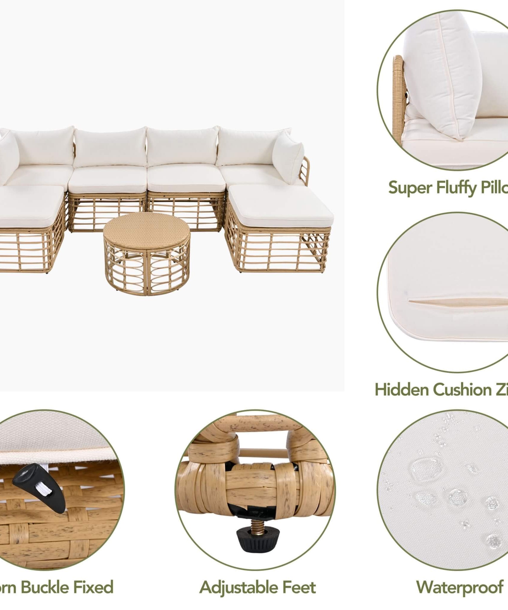 Alora 7-Piece Outdoor All-Weather Rattan Patio Sofa Set With Cushions (SAK47230)