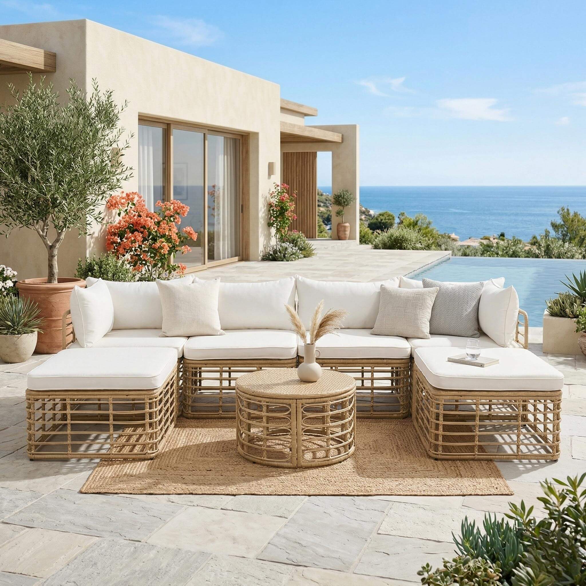 Alora 7-Piece Outdoor All-Weather Rattan Patio Sofa Set With Cushions (SAK47230)