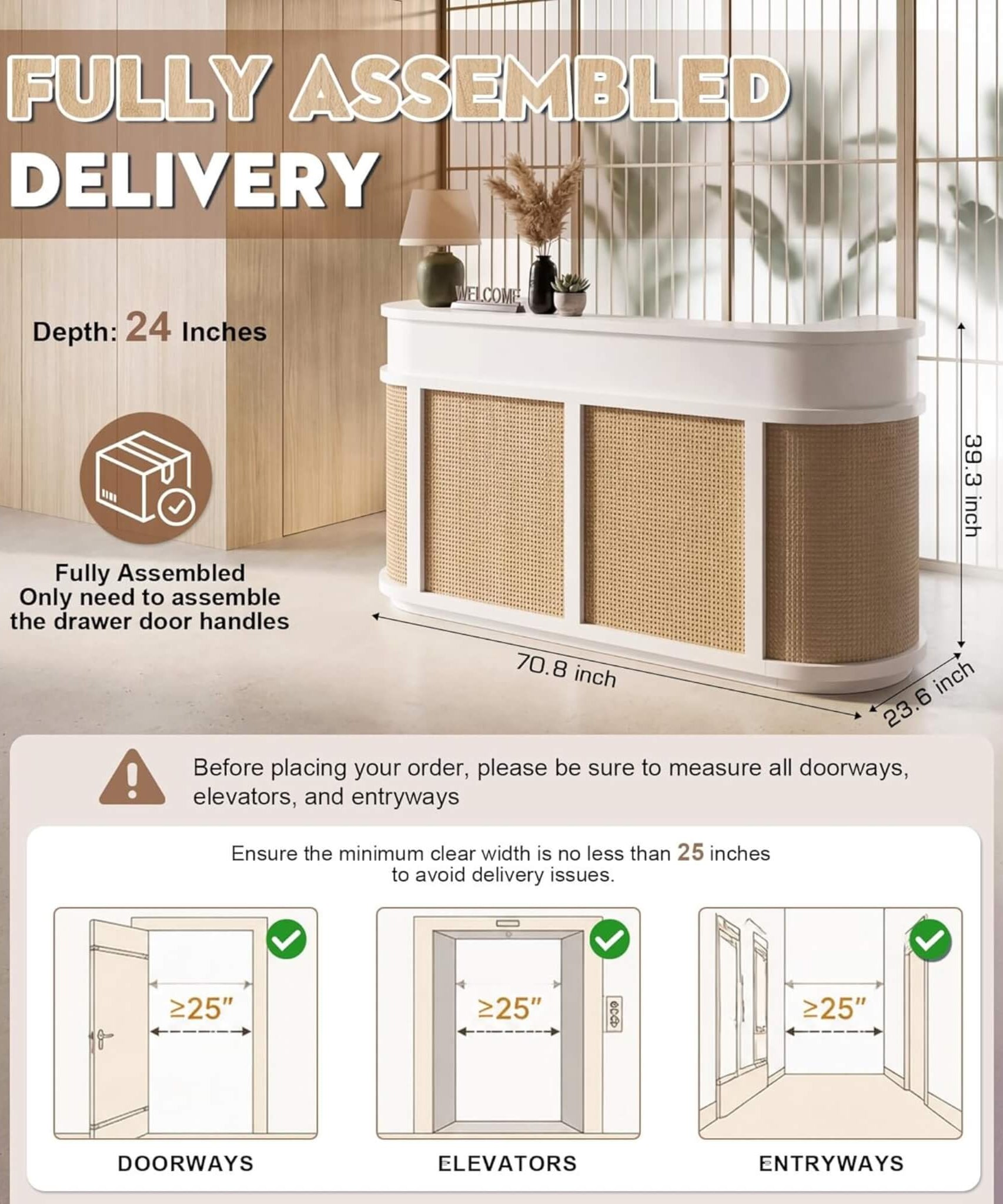 Velmor 70-Inch Modern Wooden Reception Desk With Lockable Drawers (SAK26148)