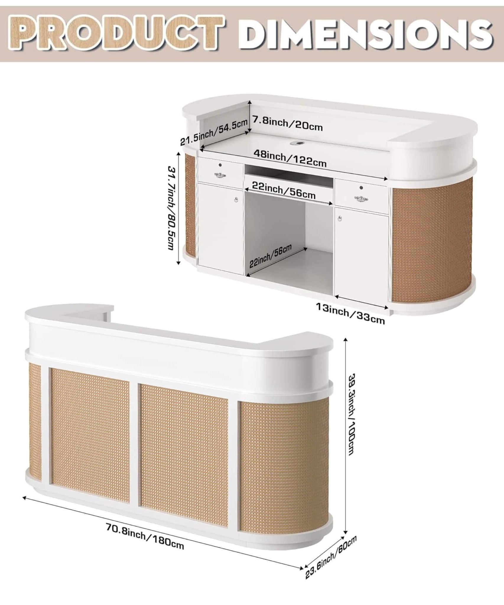 Velmor 70-Inch Modern Wooden Reception Desk With Lockable Drawers (SAK26148)
