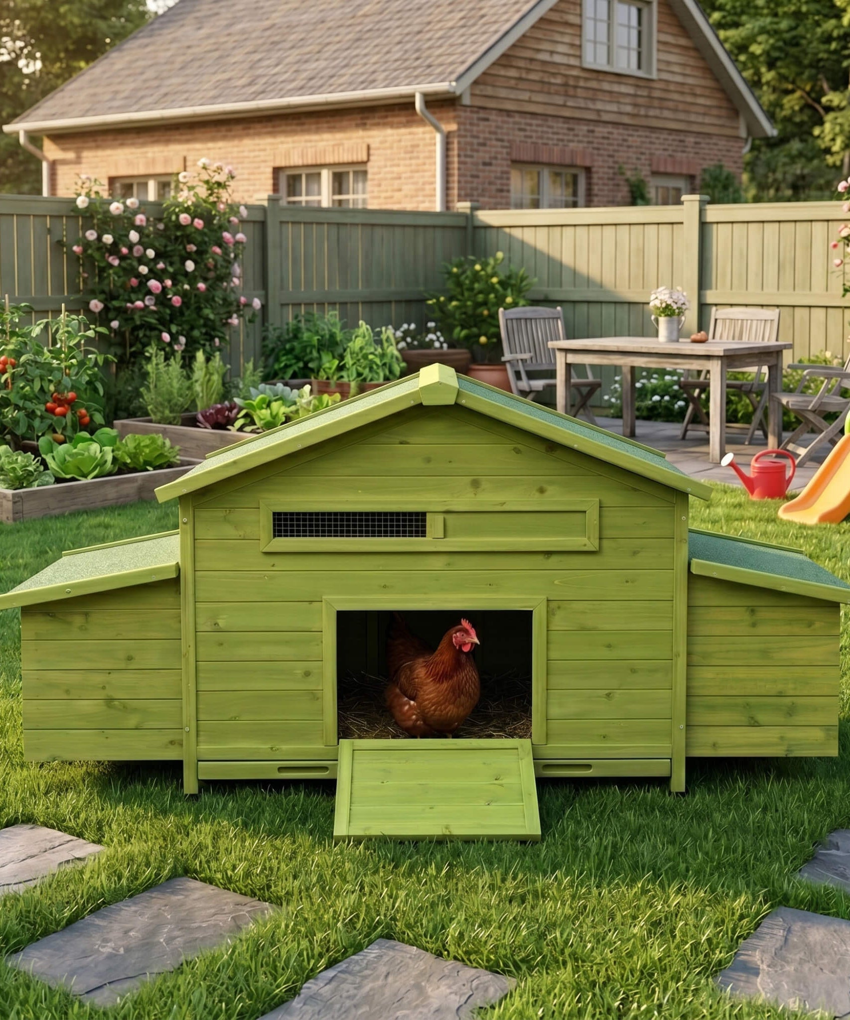70-Inch Wooden Chicken Coop With Nesting Box, Perch, And Run Doors (SAK74619)