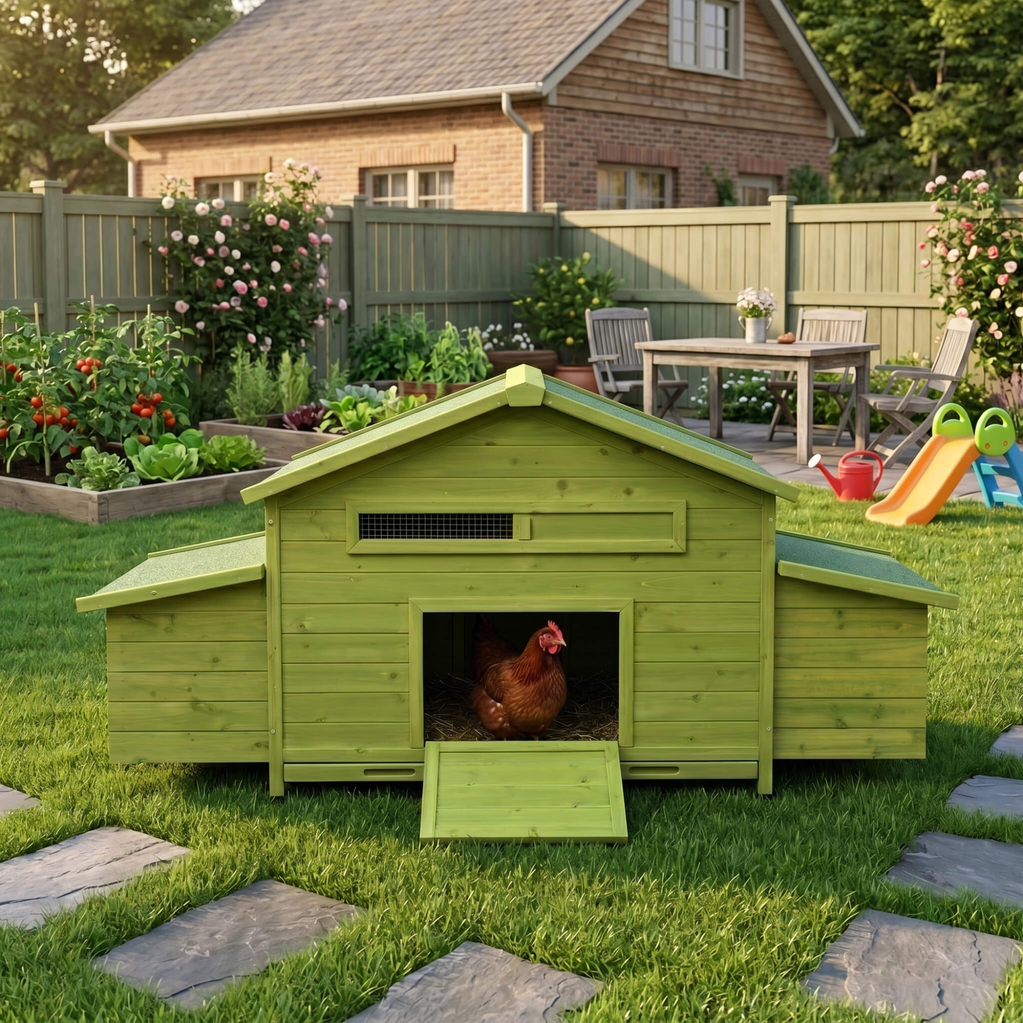 70-Inch Wooden Chicken Coop With Nesting Box, Perch, And Run Doors (SAK74619)