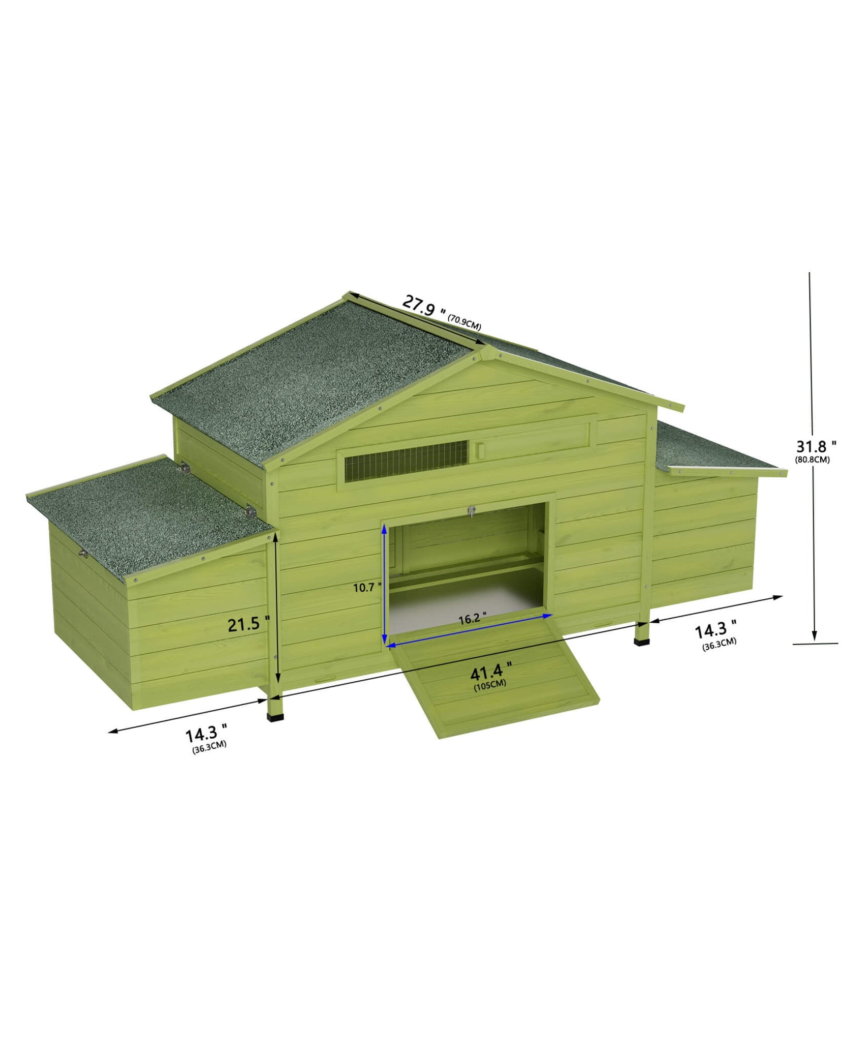 70-Inch Wooden Chicken Coop With Nesting Box, Perch, And Run Doors (SAK74619)