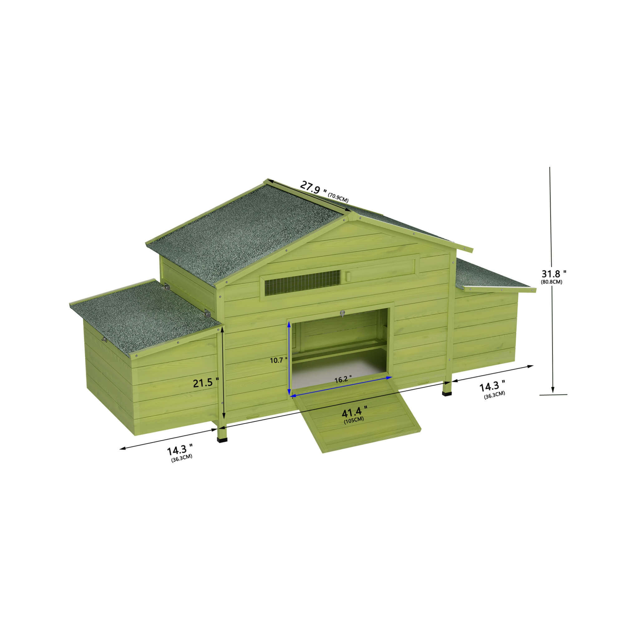 70-Inch Wooden Chicken Coop With Nesting Box, Perch, And Run Doors (SAK74619)
