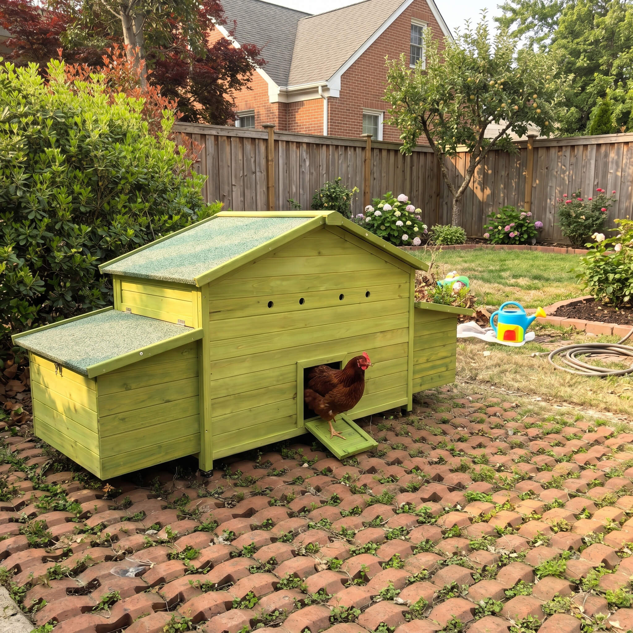 70-Inch Wooden Chicken Coop With Nesting Box, Perch, And Run Doors (SAK74619)