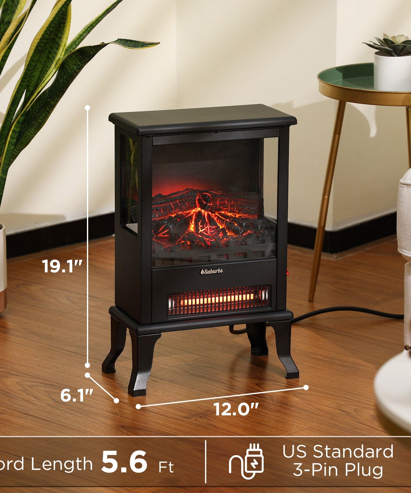 (Open Box) Suburbs TS17Q Electric Fireplace Stove Heater