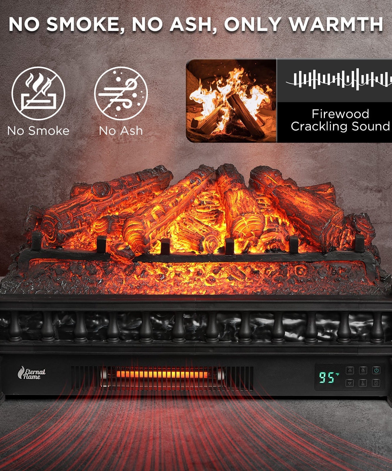 (Open Box) Eternal Flame EF26-PB Smart Electric Fireplace Logs, WiFi Enabled
