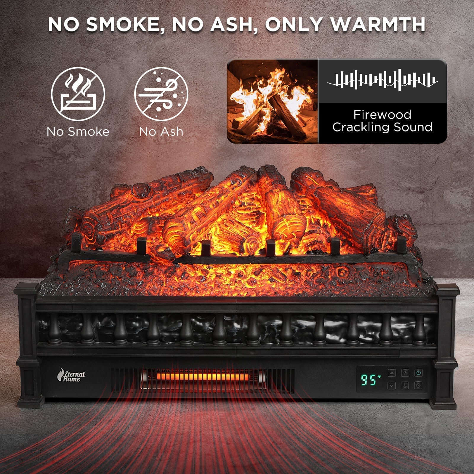 (Open Box) Eternal Flame EF26-PB Smart Electric Fireplace Logs, WiFi Enabled