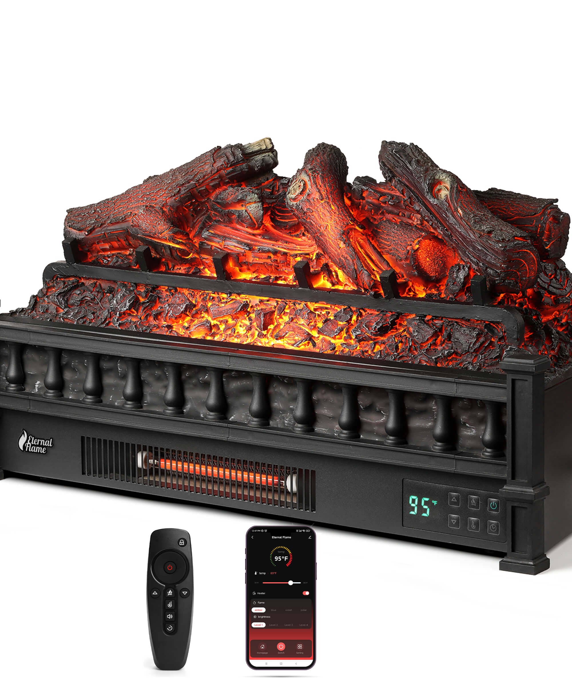 Eternal Flame EF26-LG Smart Electric Fireplace Logs, WiFi Enabled