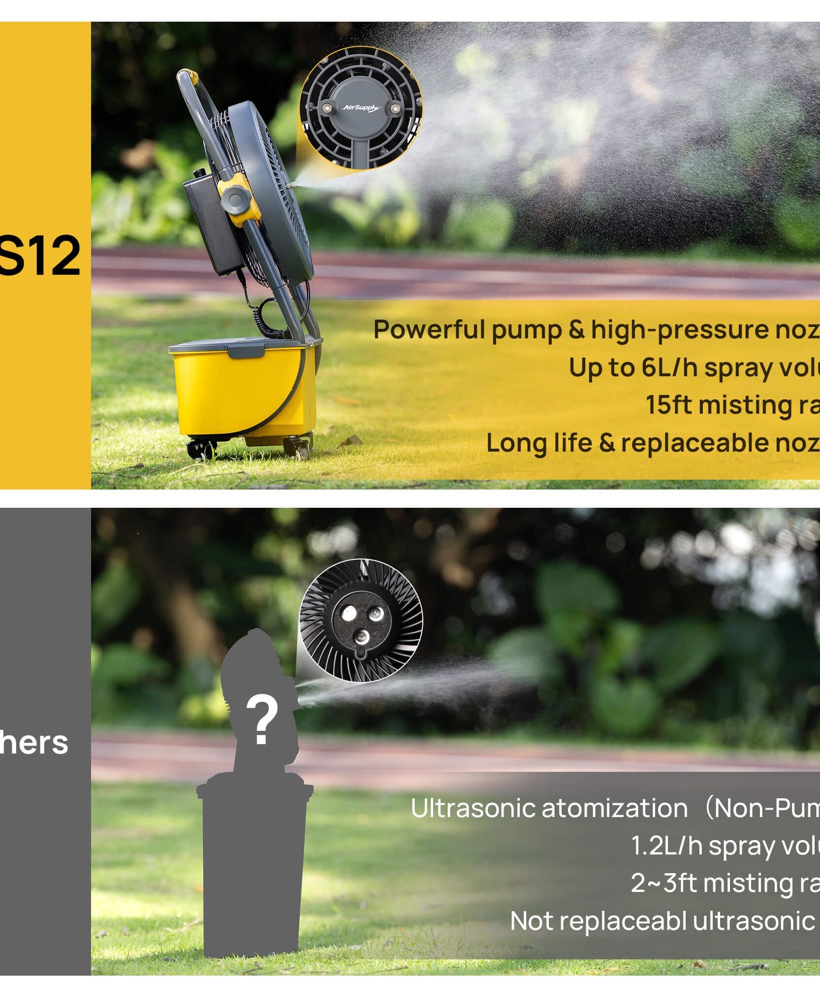 AirSupply MS12 Portable Mist Fan, 11L Tank & Up to 50H Runtime