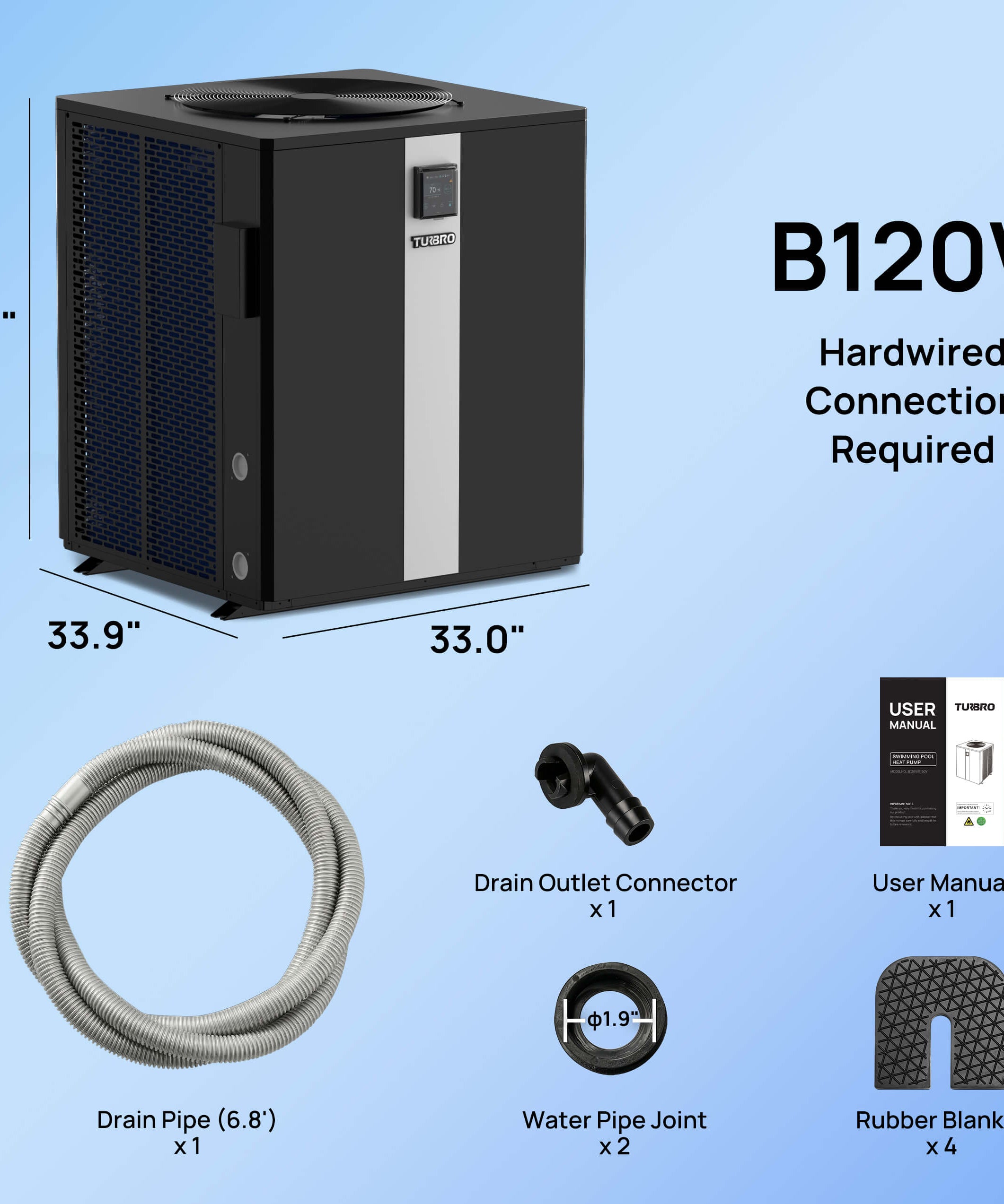 Beluga Inverter Top Discharge Pool Heat Pump, 120K/160K BTU