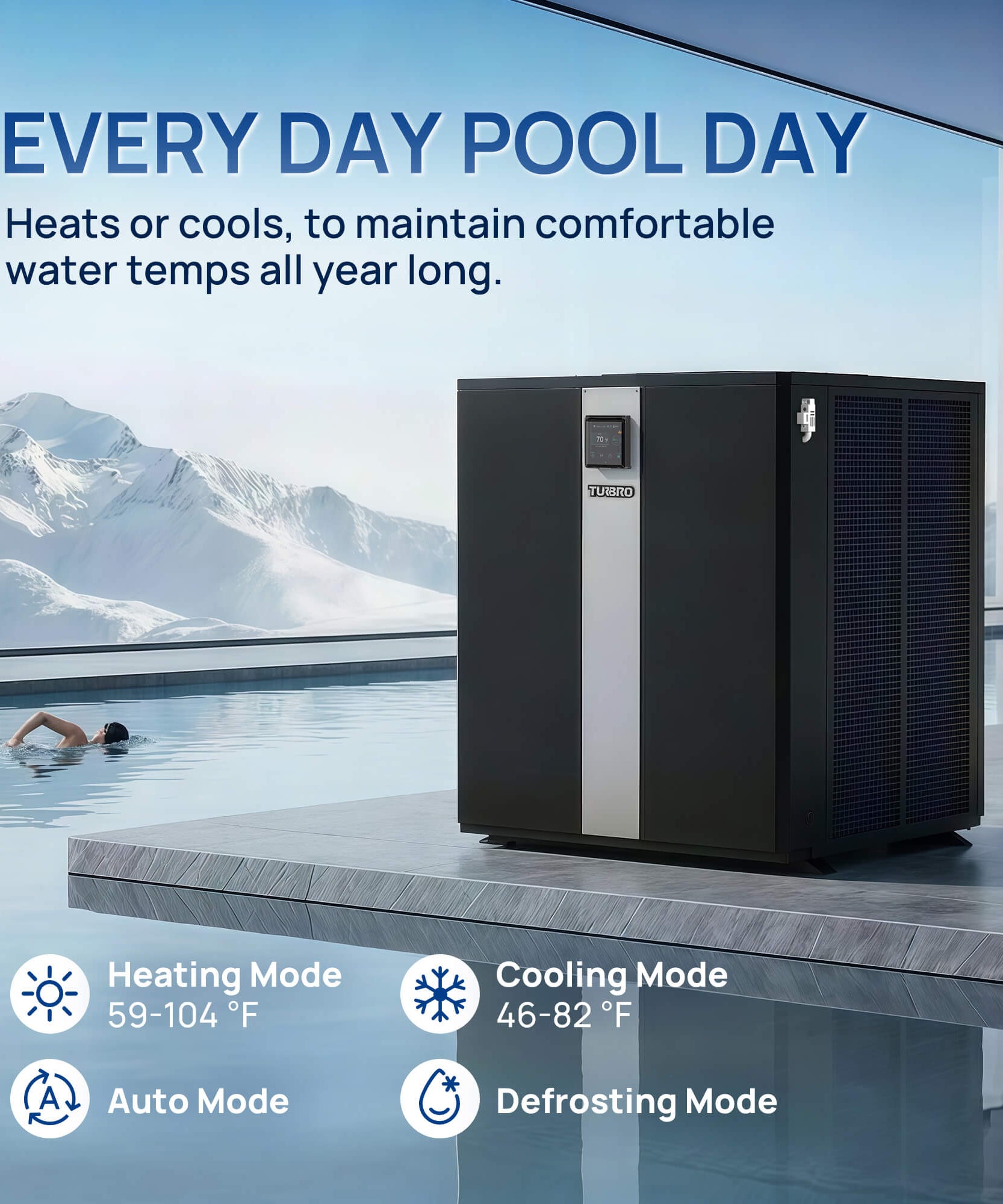 Beluga Inverter Top Discharge Pool Heat Pump, 120K/160K BTU