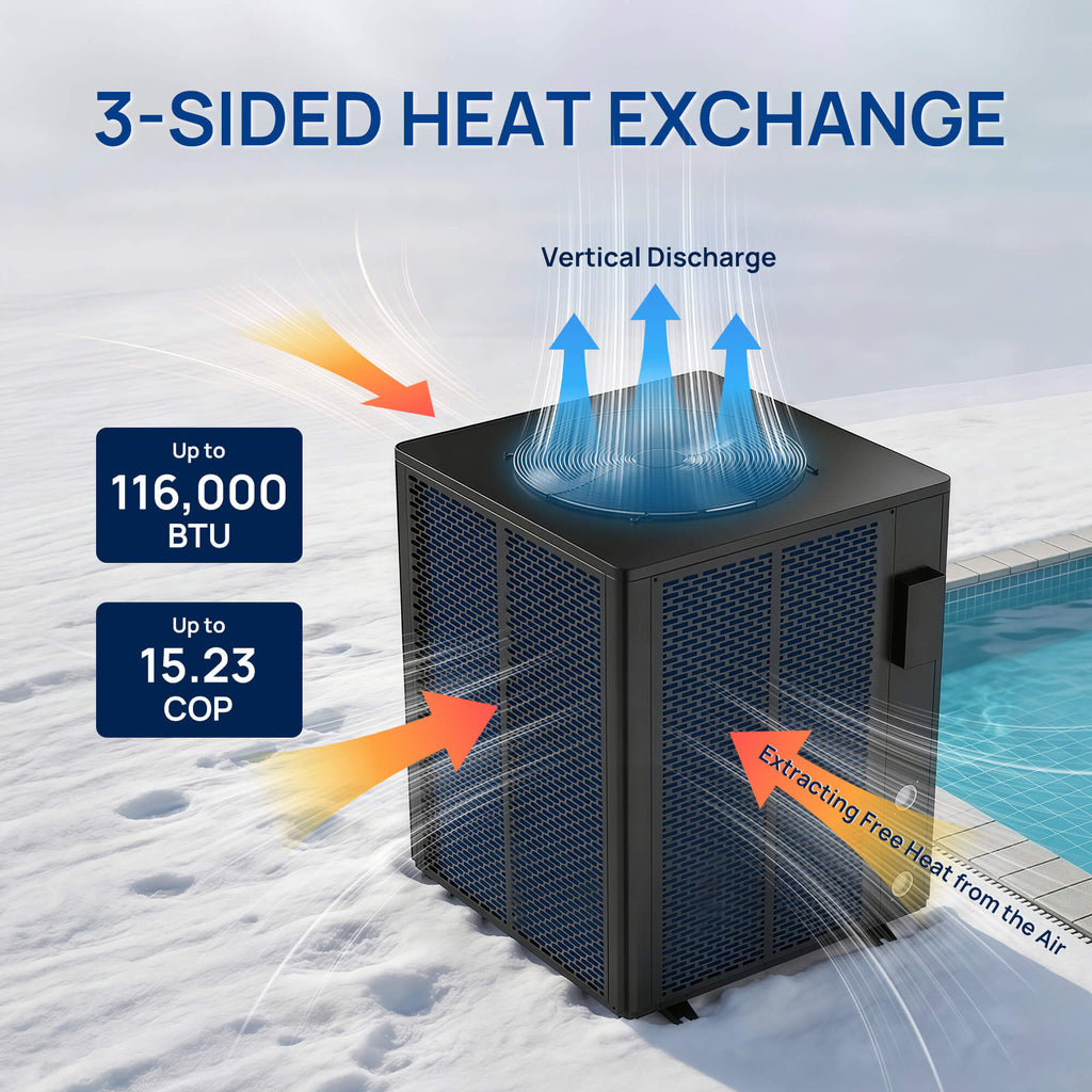 Beluga Inverter Top Discharge Pool Heat Pump, 120K/160K BTU