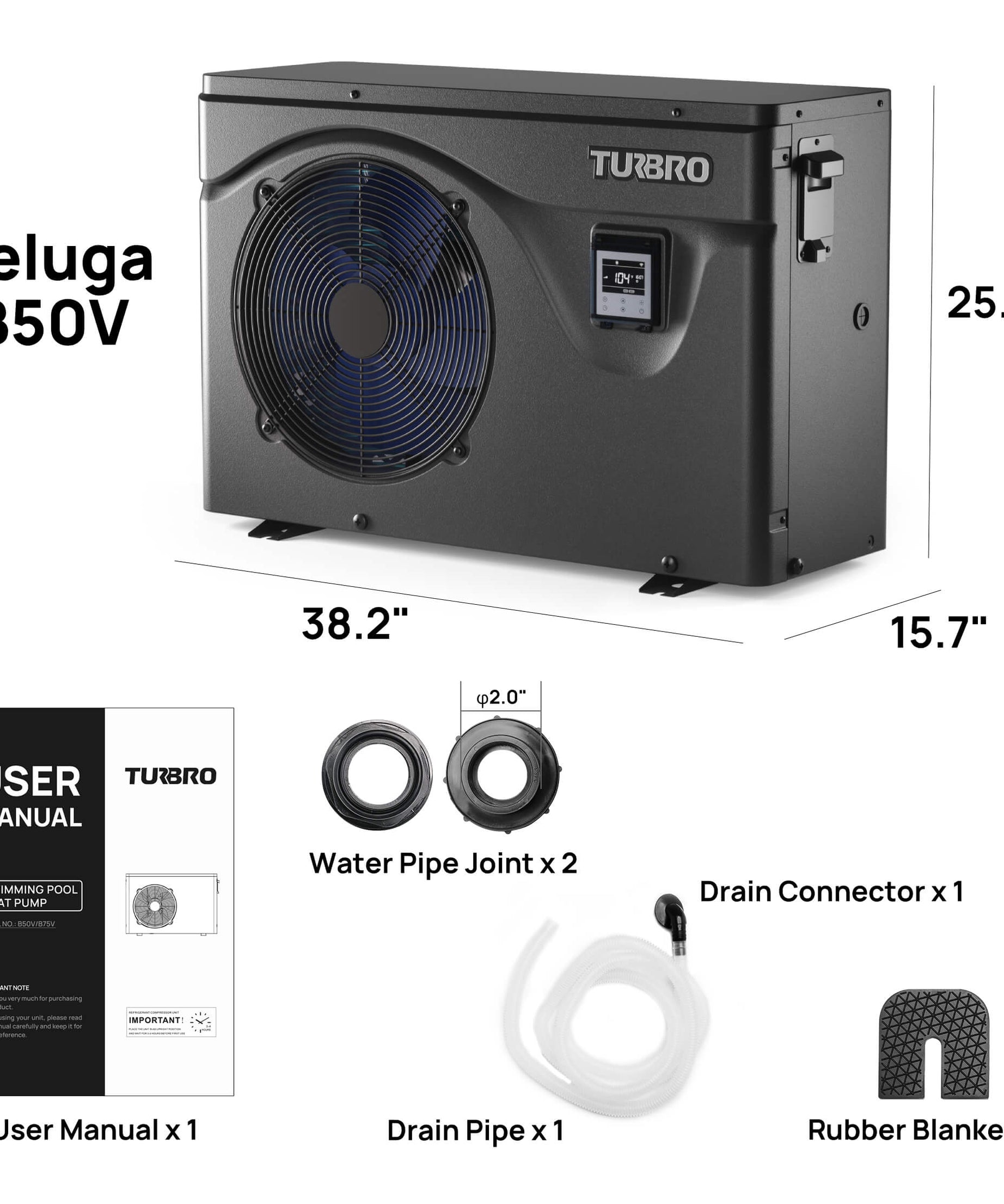 (Open Box) Beluga B50V/B75V Inverter Swimming Pool Heat Pump