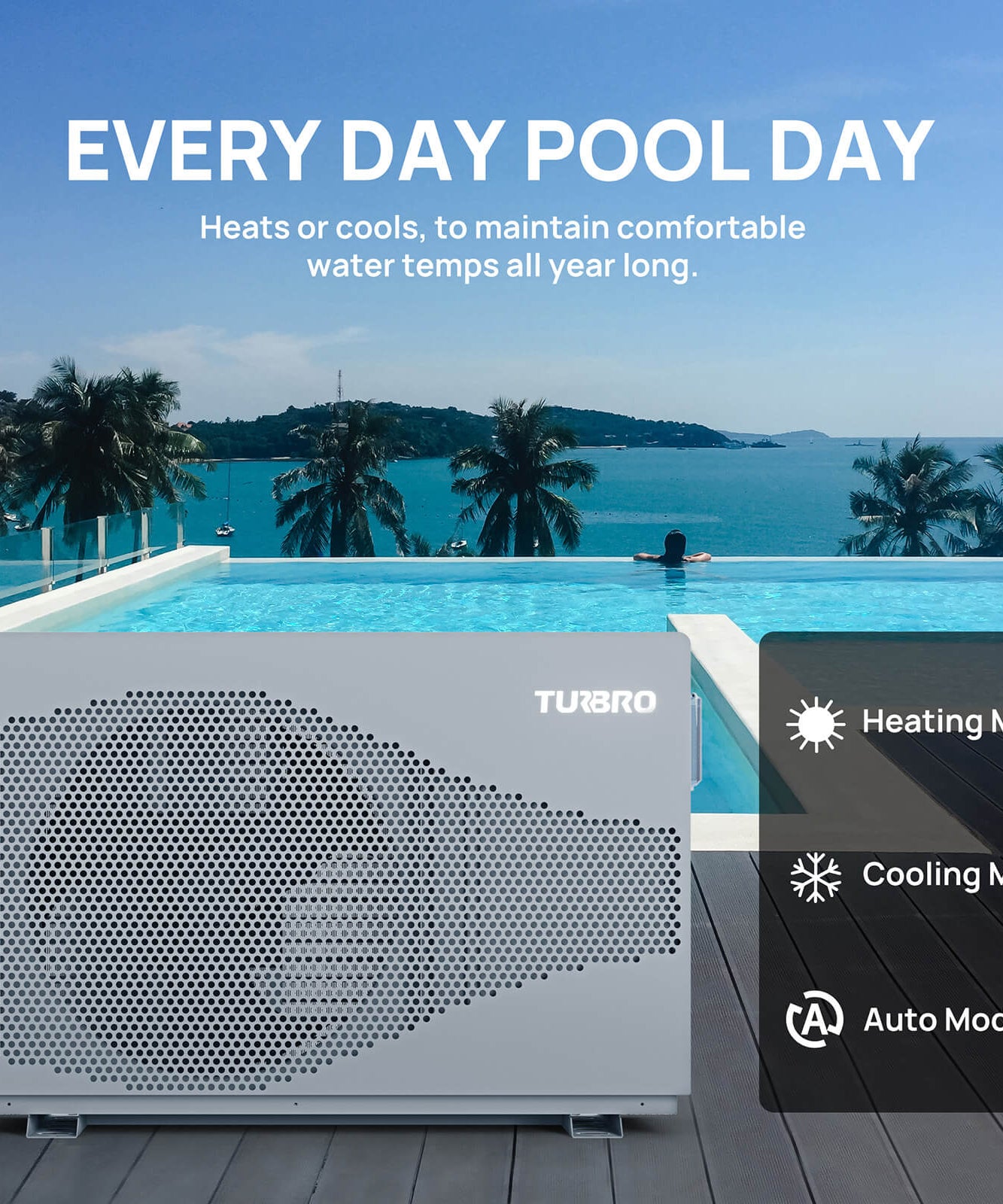 Beluga Inverter Pool Heat Pump, 33K/58K/100K BTU