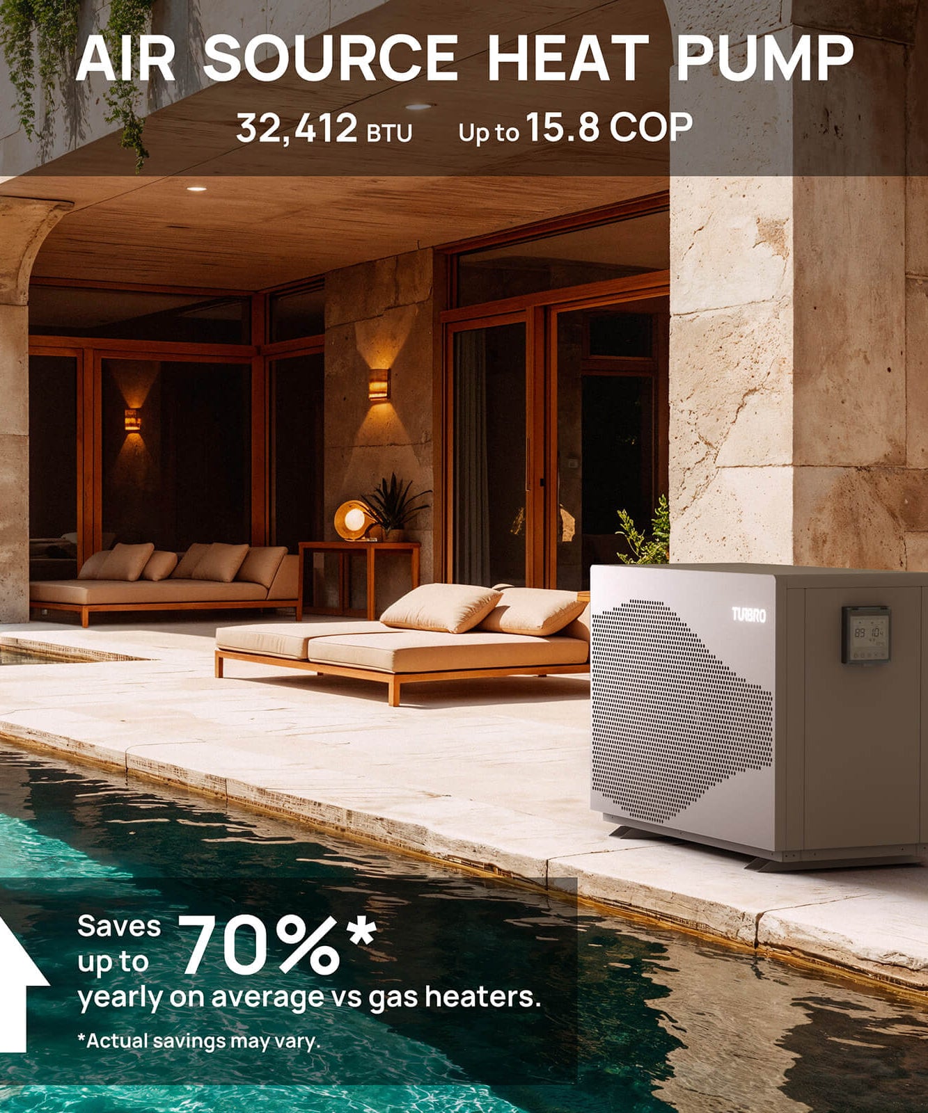 Beluga Inverter Pool Heat Pump, 33K/58K/100K BTU