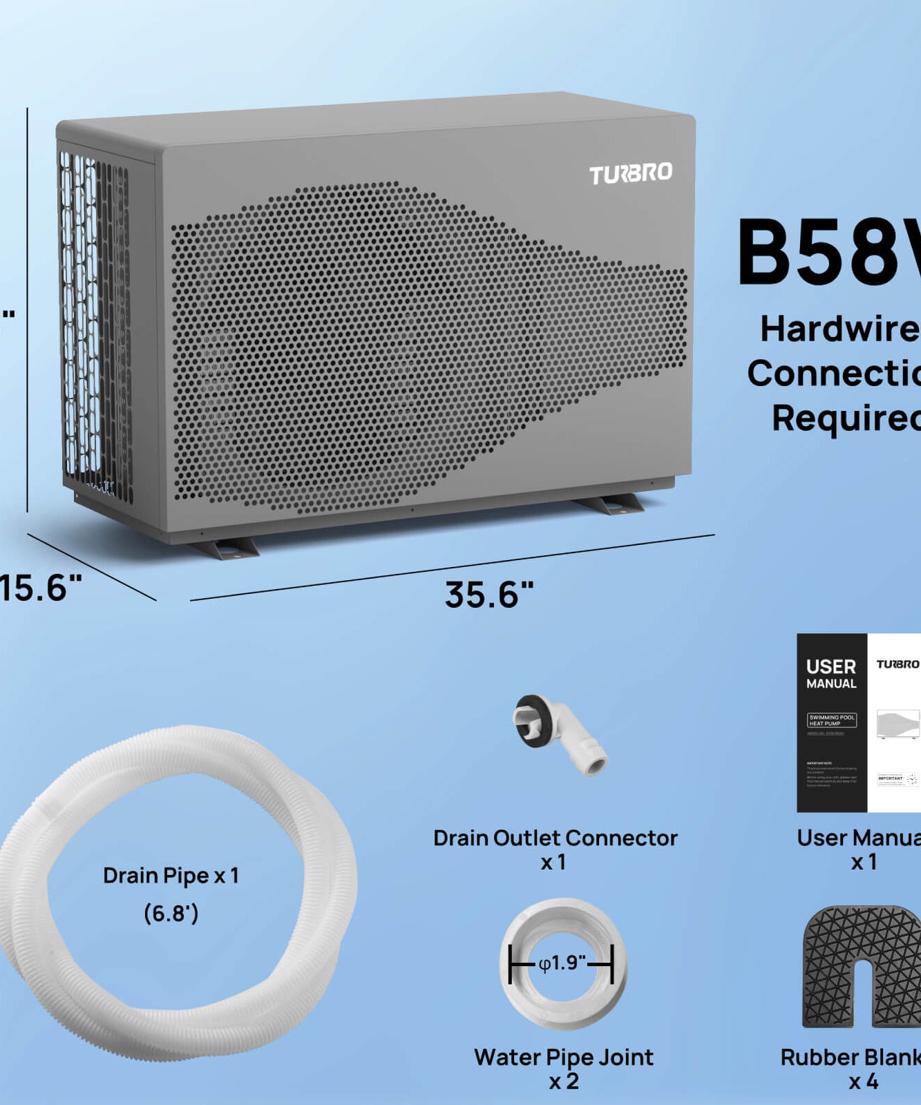 Beluga Inverter Pool Heat Pump, 33K/58K/100K BTU