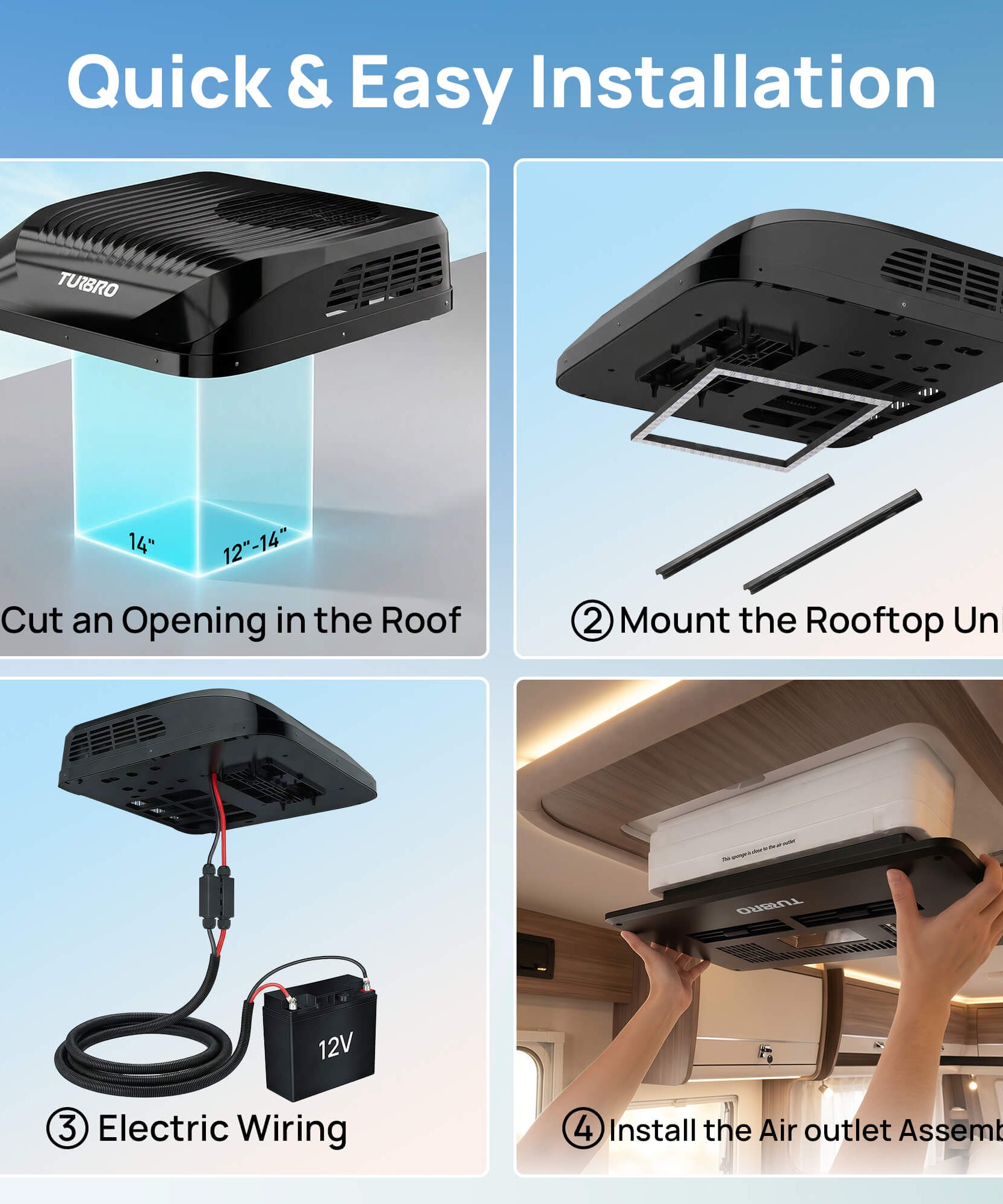 Greenland 9,000 BTU 12V DC Inverter Rooftop RV Air Conditioner